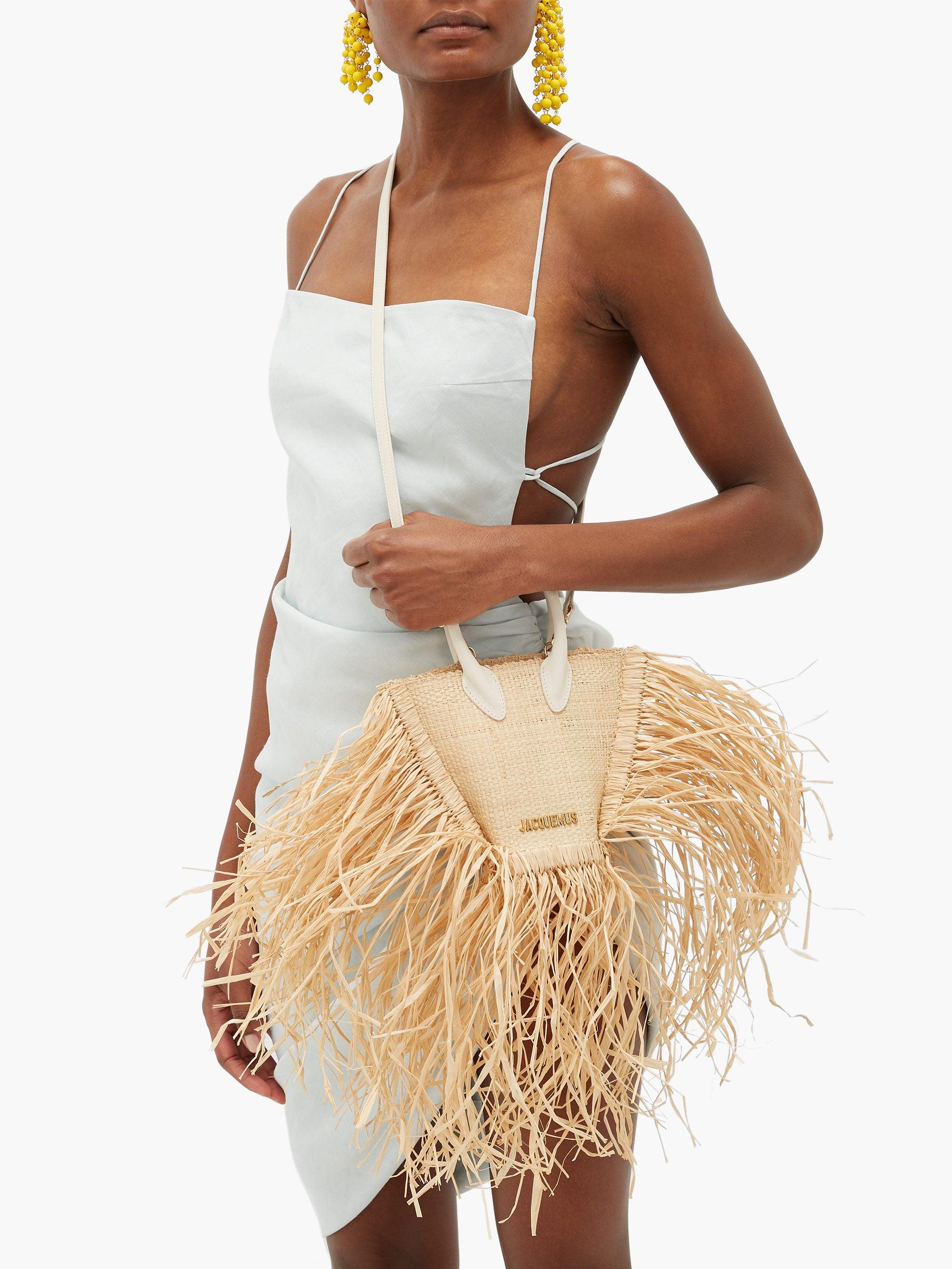 Jacquemus Baci Fringed Straw And Leather Bag in Natural | Lyst