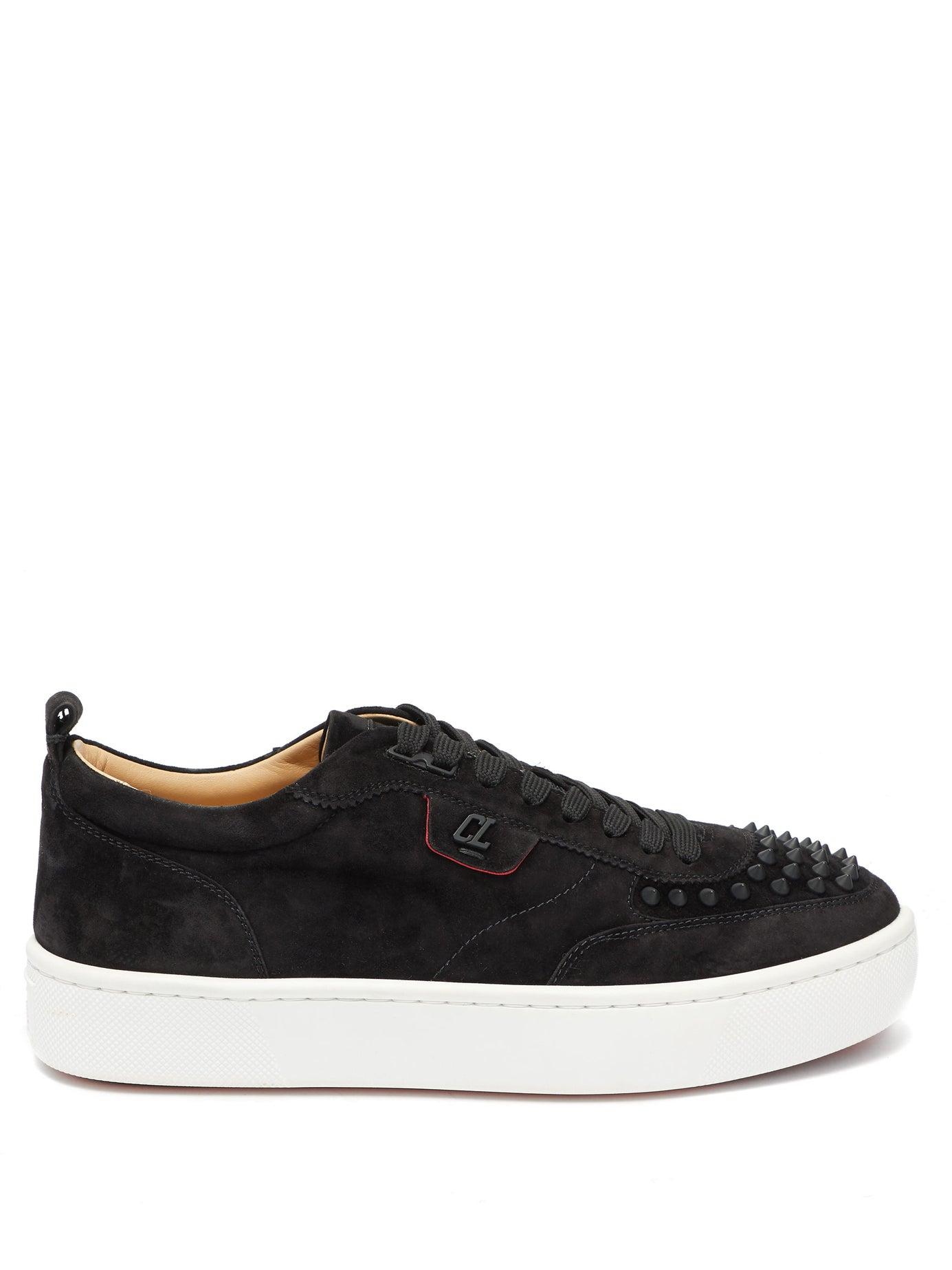 Christian Louboutin Happy Rui Spike-embellished Suede Trainers in Black for Men - Lyst