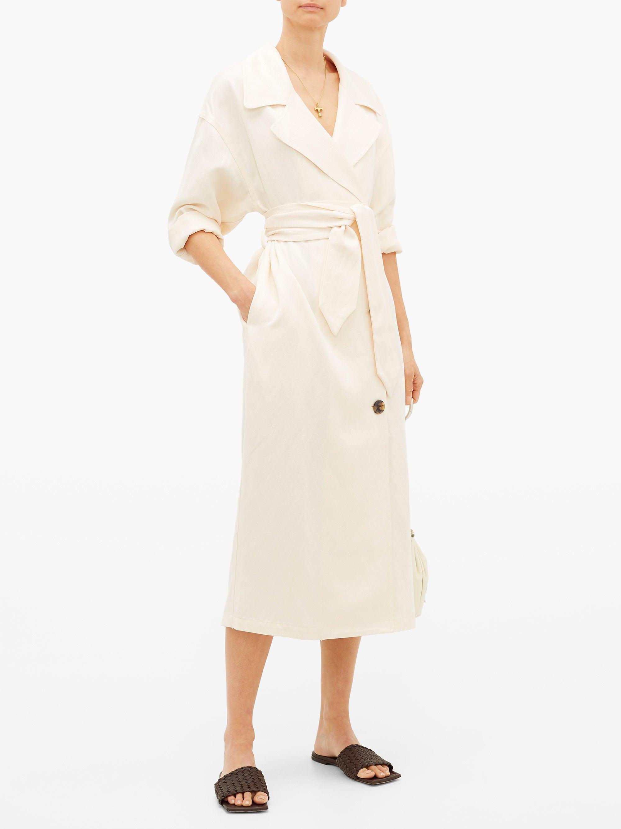 belted lyocell midi dress