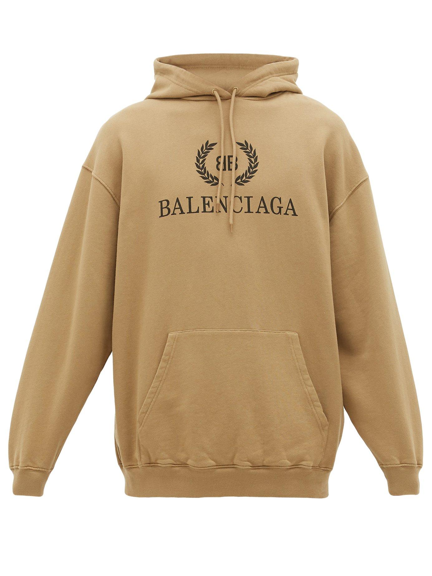 Balenciaga Laurier Bb Logo Print Cotton Hooded Sweatshirt in Brown for Men  - Lyst