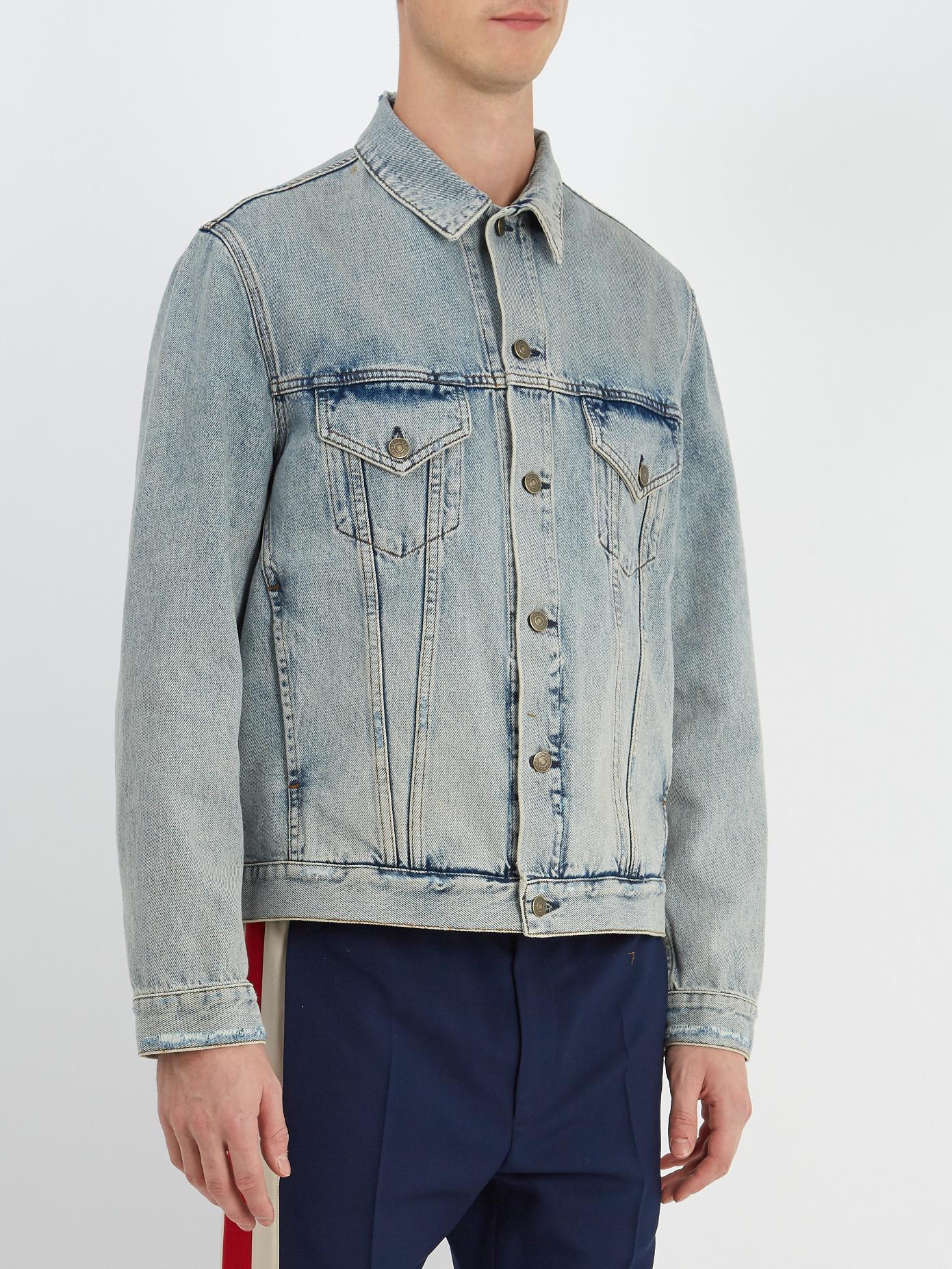 Gucci Teddy-appliqué Denim Jacket in Blue for Men - Lyst