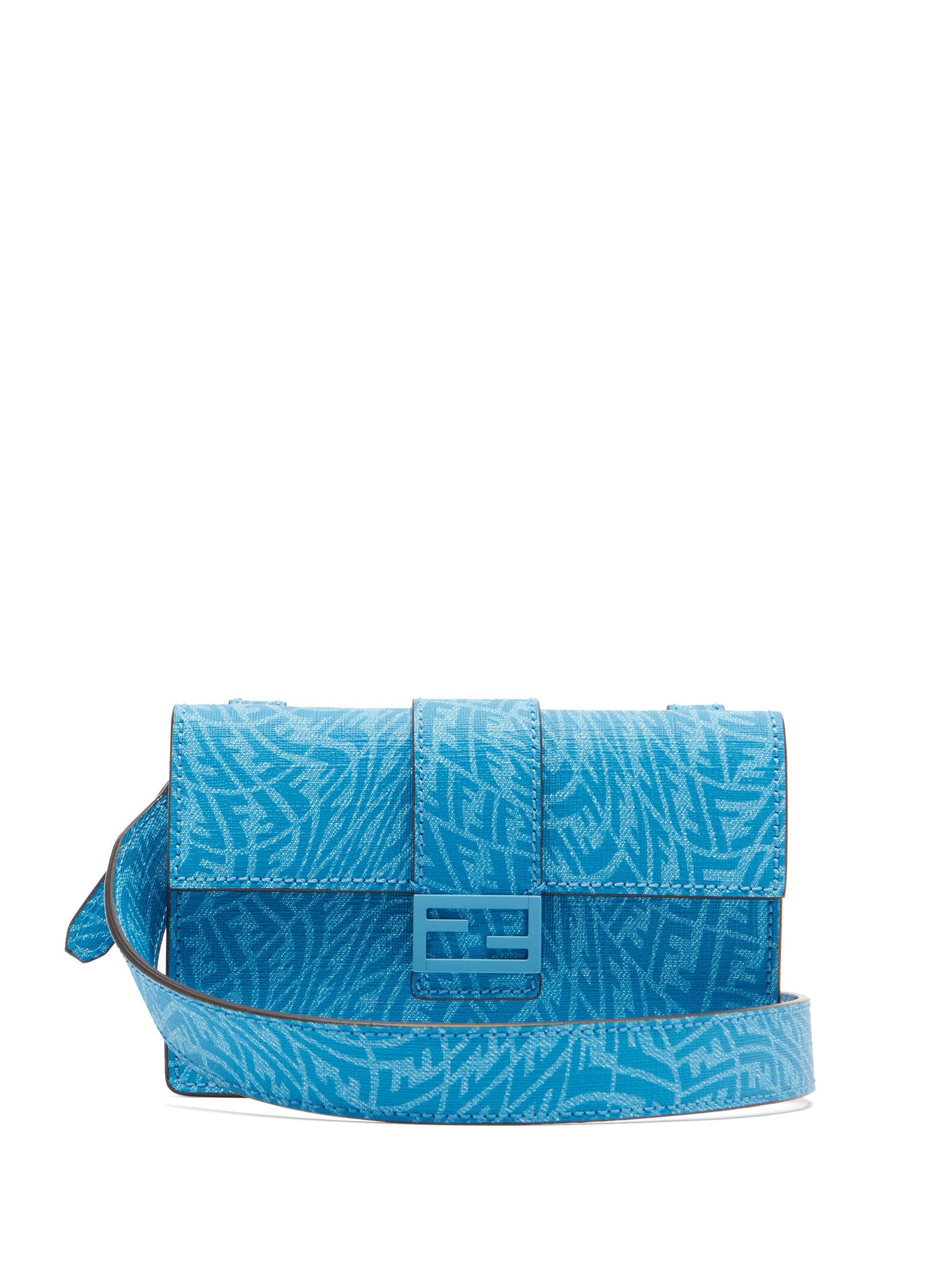 Fendi Baguette Ff Vertigo-print Canvas Cross-body Bag in Blue for Men | Lyst