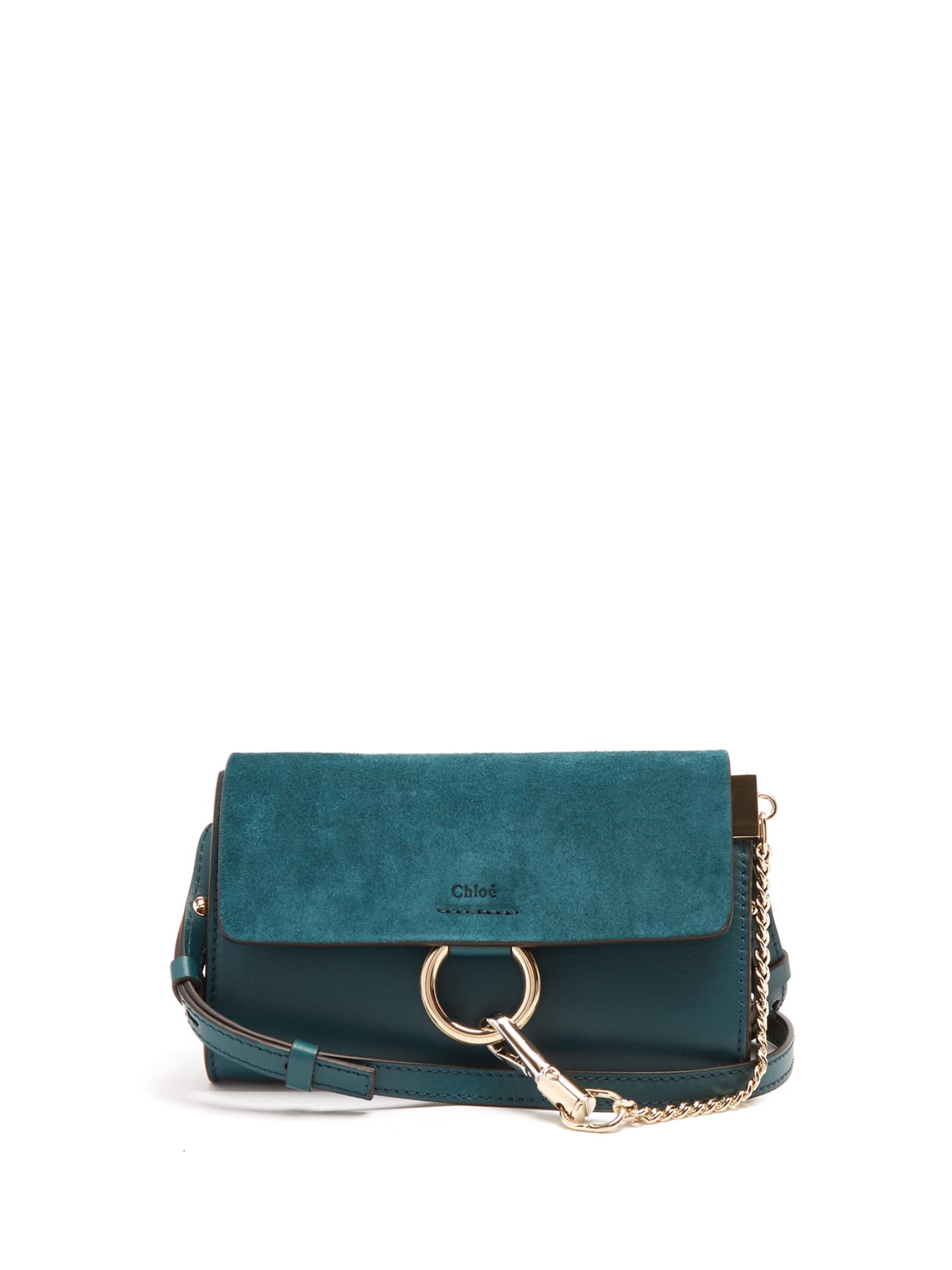 Chloé Faye Mini Leather And Suede Cross-body Bag in Green | Lyst