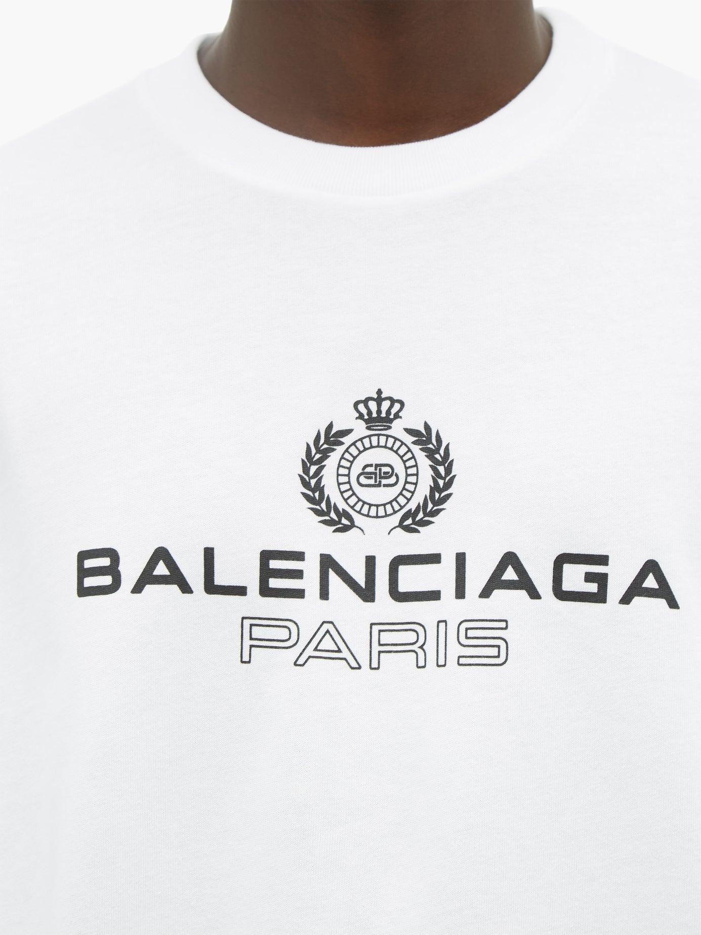 Balenciaga Printed Logo Cotton Jersey T-shirt in White for Men | Lyst