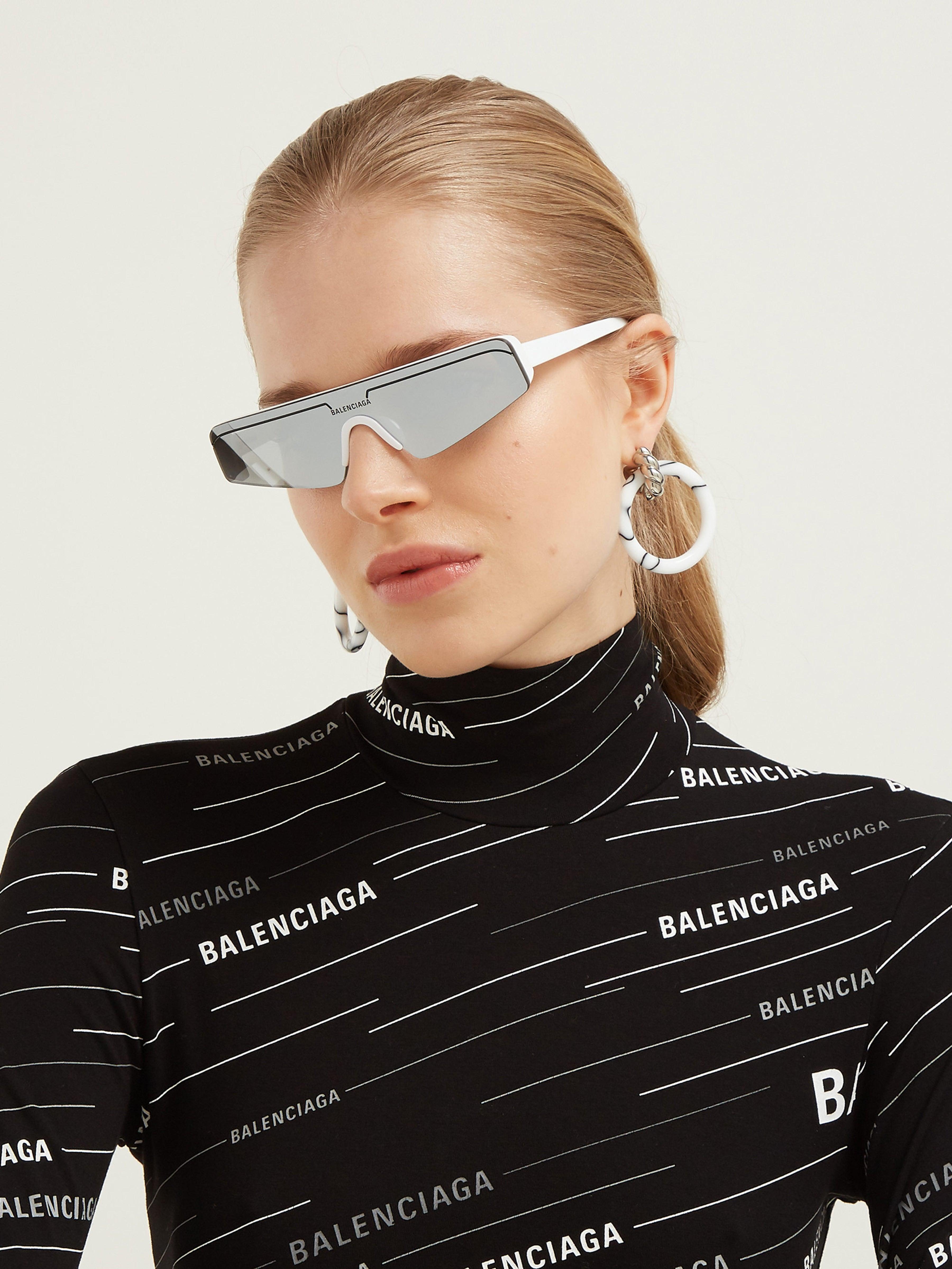 Balenciaga Reflective Shield Acetate Sunglasses in Silver (Metallic) Lyst