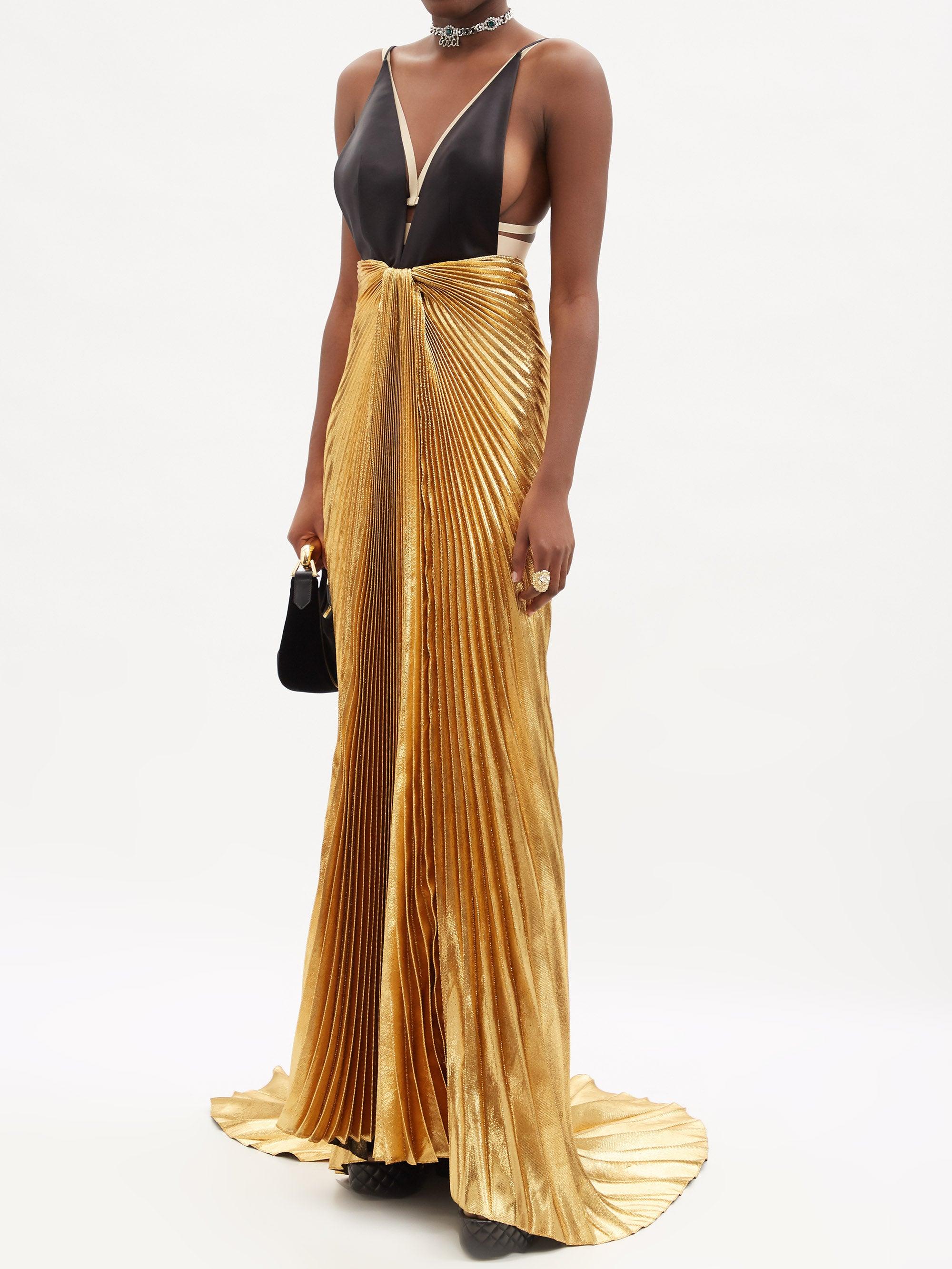 Gucci Pleated Silk-cady And Lamé Gown in Metallic | Lyst