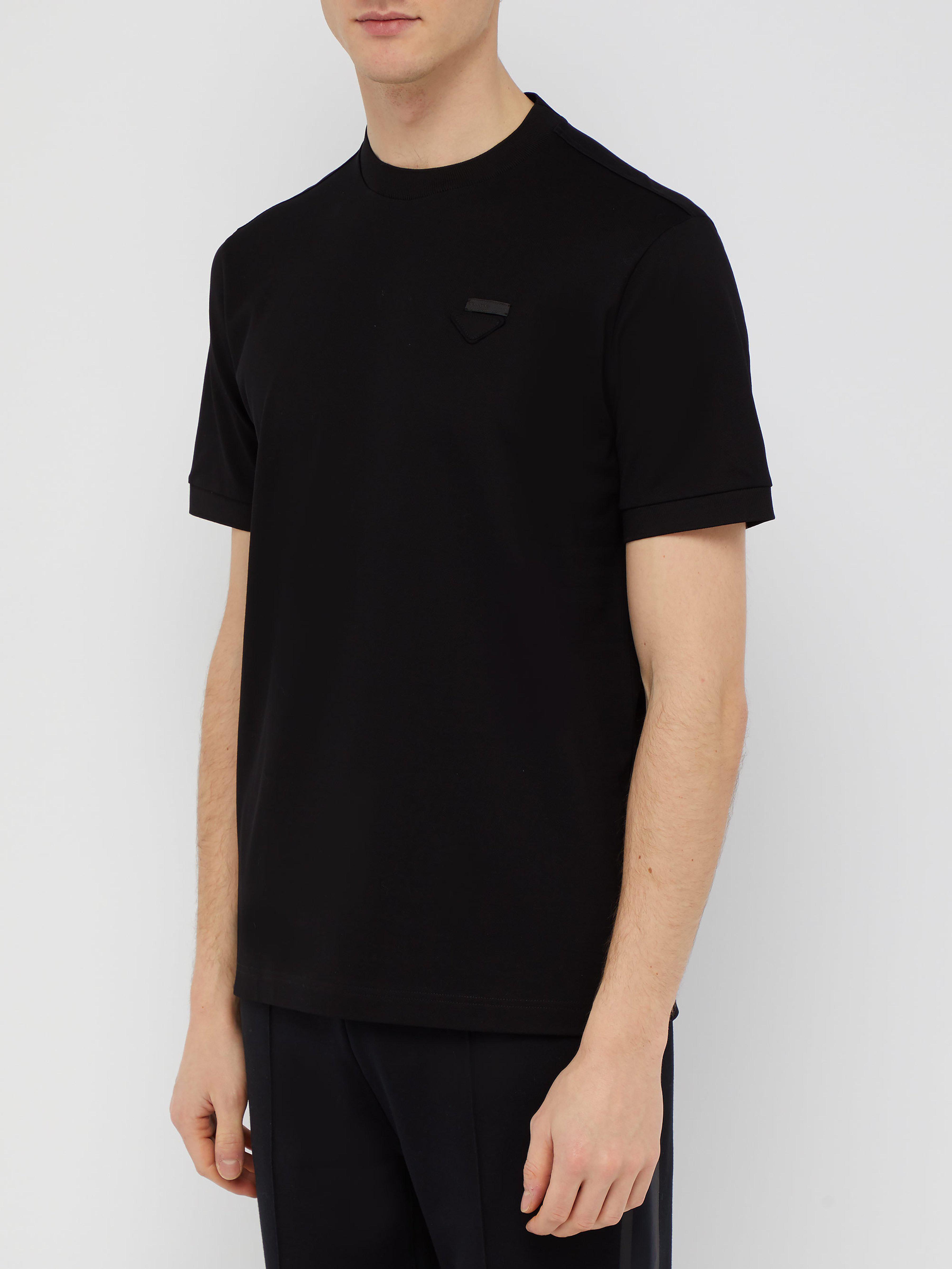 Prada Cotton Logo Piqué T-shirt in Black for Men - Lyst