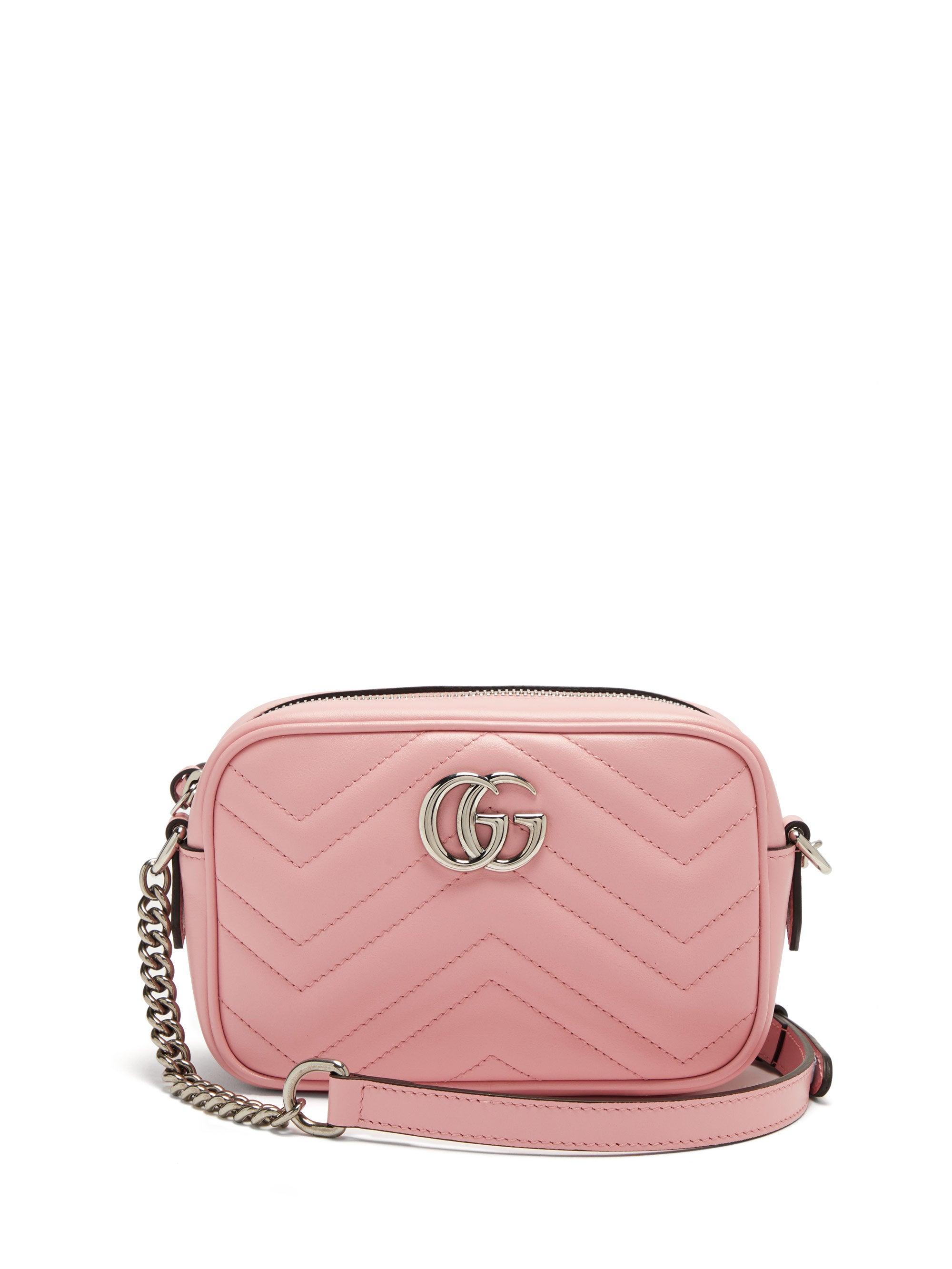 Gucci GG Marmont Mini Quilted-leather Cross-body Bag in Pink - Lyst