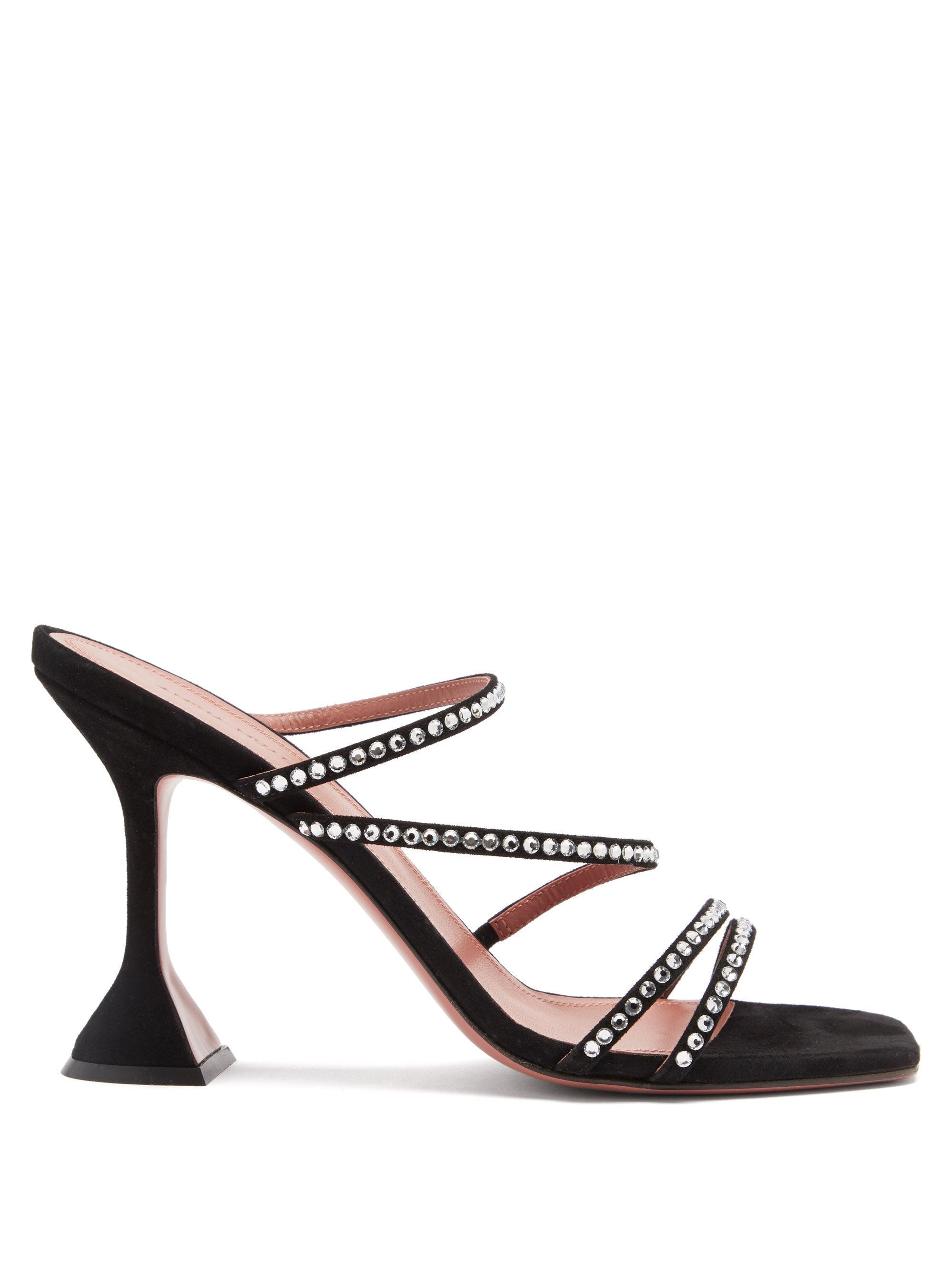 AMINA MUADDI Naima Crystal-embellished Suede Sandals in Black - Lyst