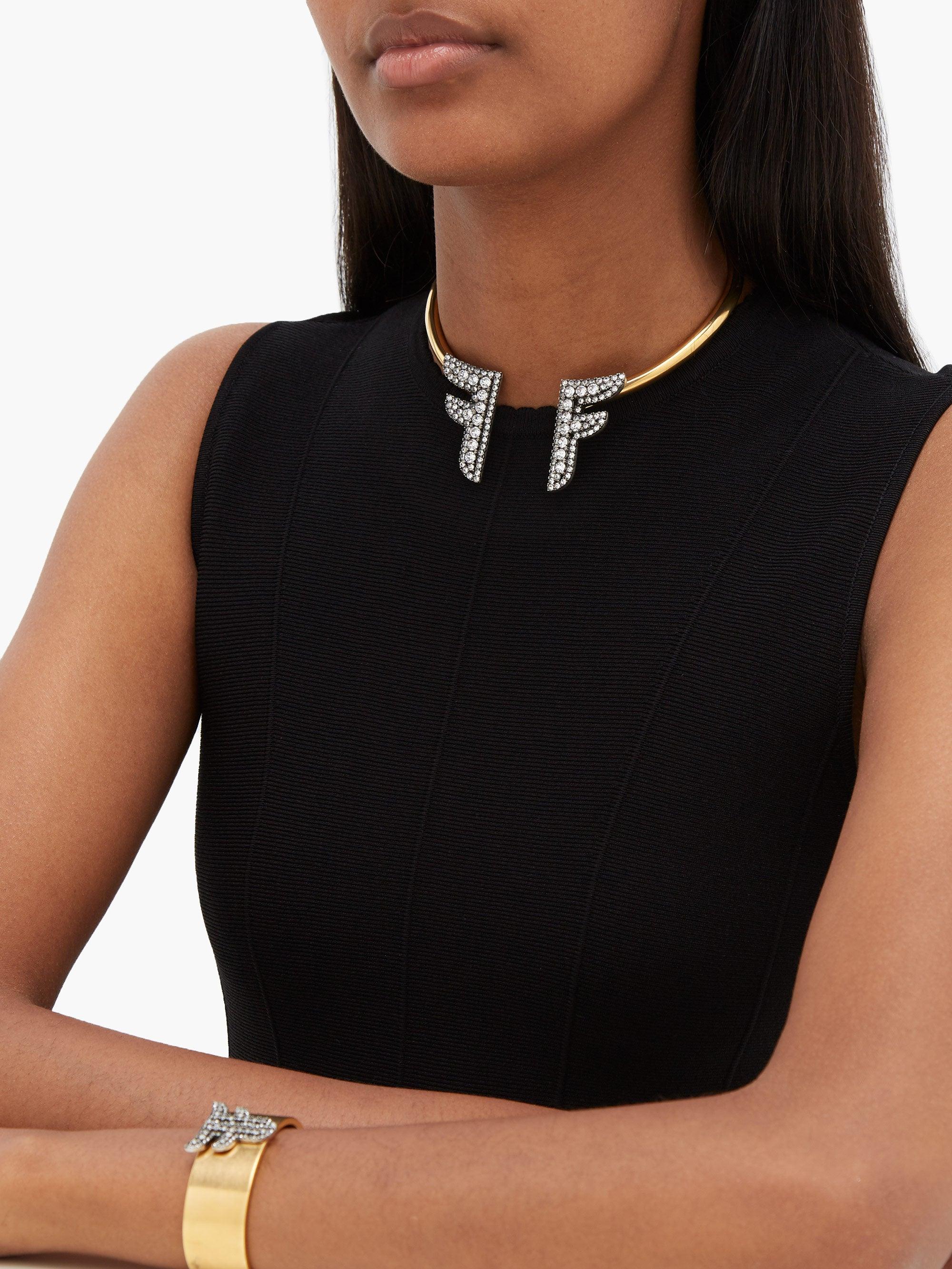 Fendi Crystal Ff Logo Choker in Metallic | Lyst