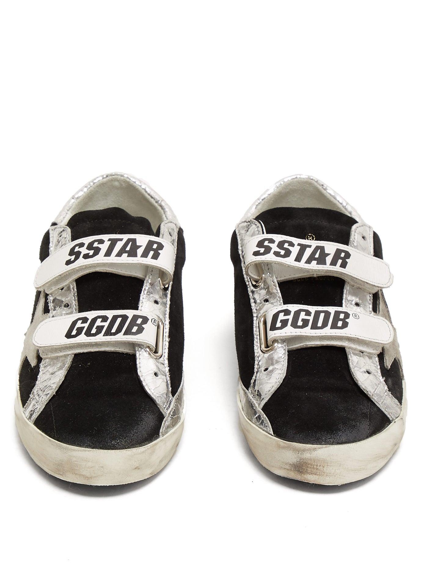 Golden Goose Old School Logo Strap Suede Trainers in Black | Lyst