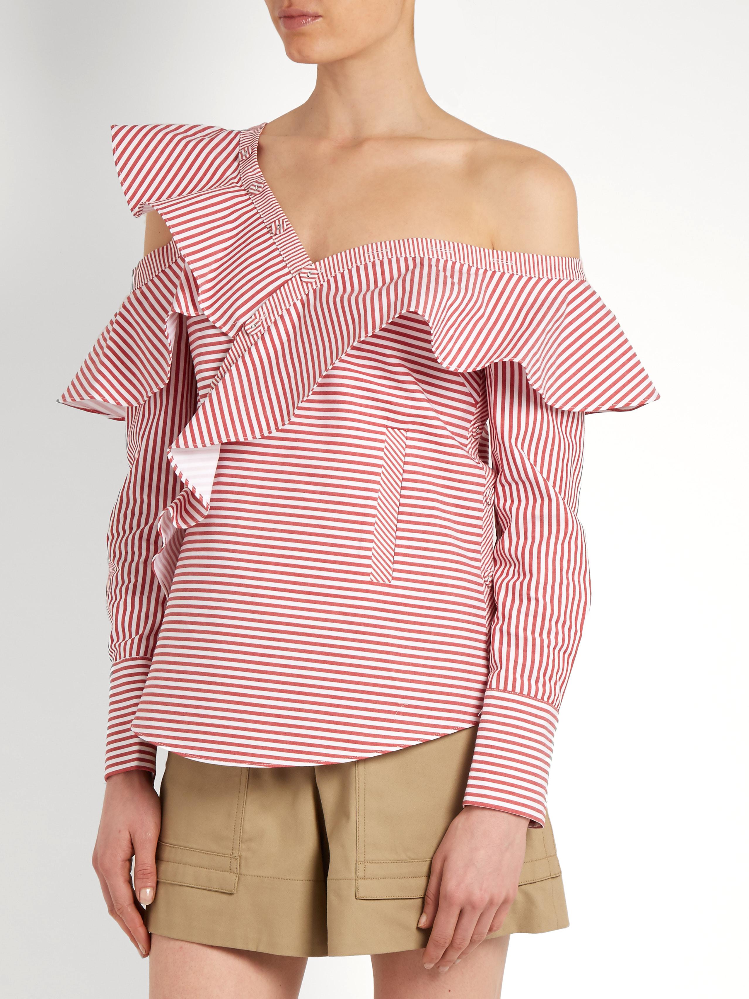 Self-Portrait One-shoulder Shirt in Red | Lyst