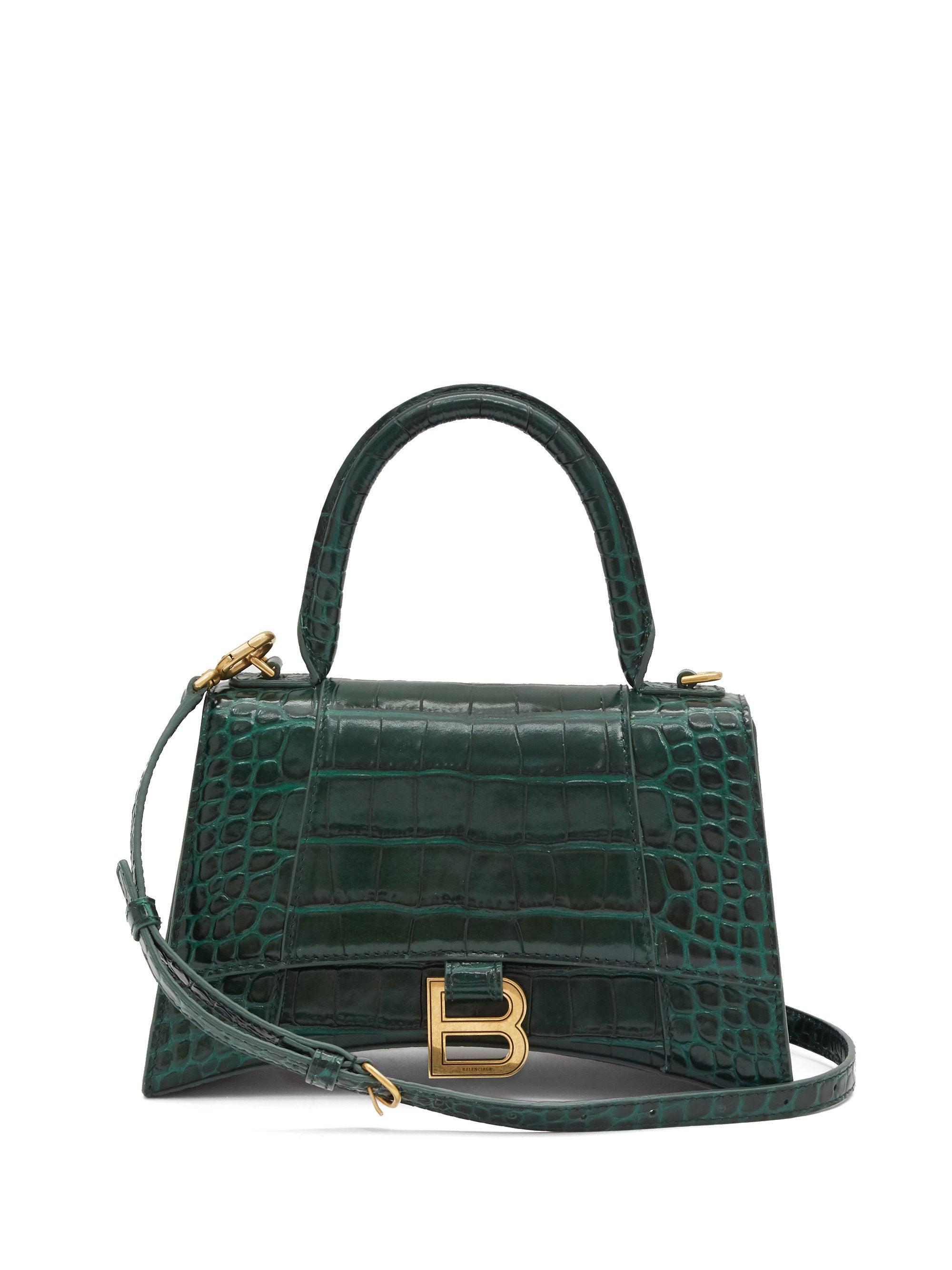 Balenciaga Small Hourglass Top Handle Bag In Croc-embossed Calfskin in Green  | Lyst