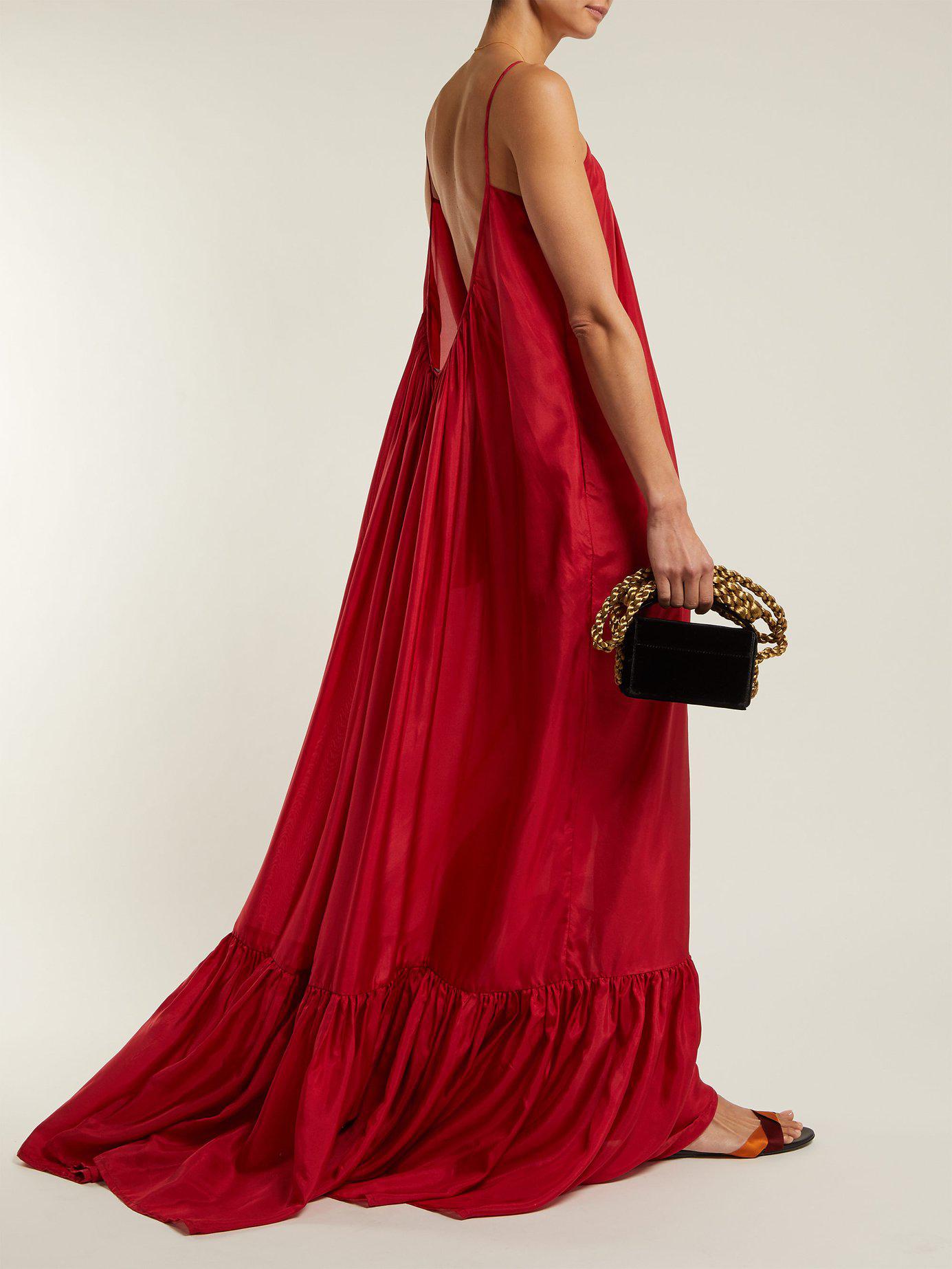 Kalita Brigitte Silk Habotai Maxi Dress in Dark Red (Red) - Lyst