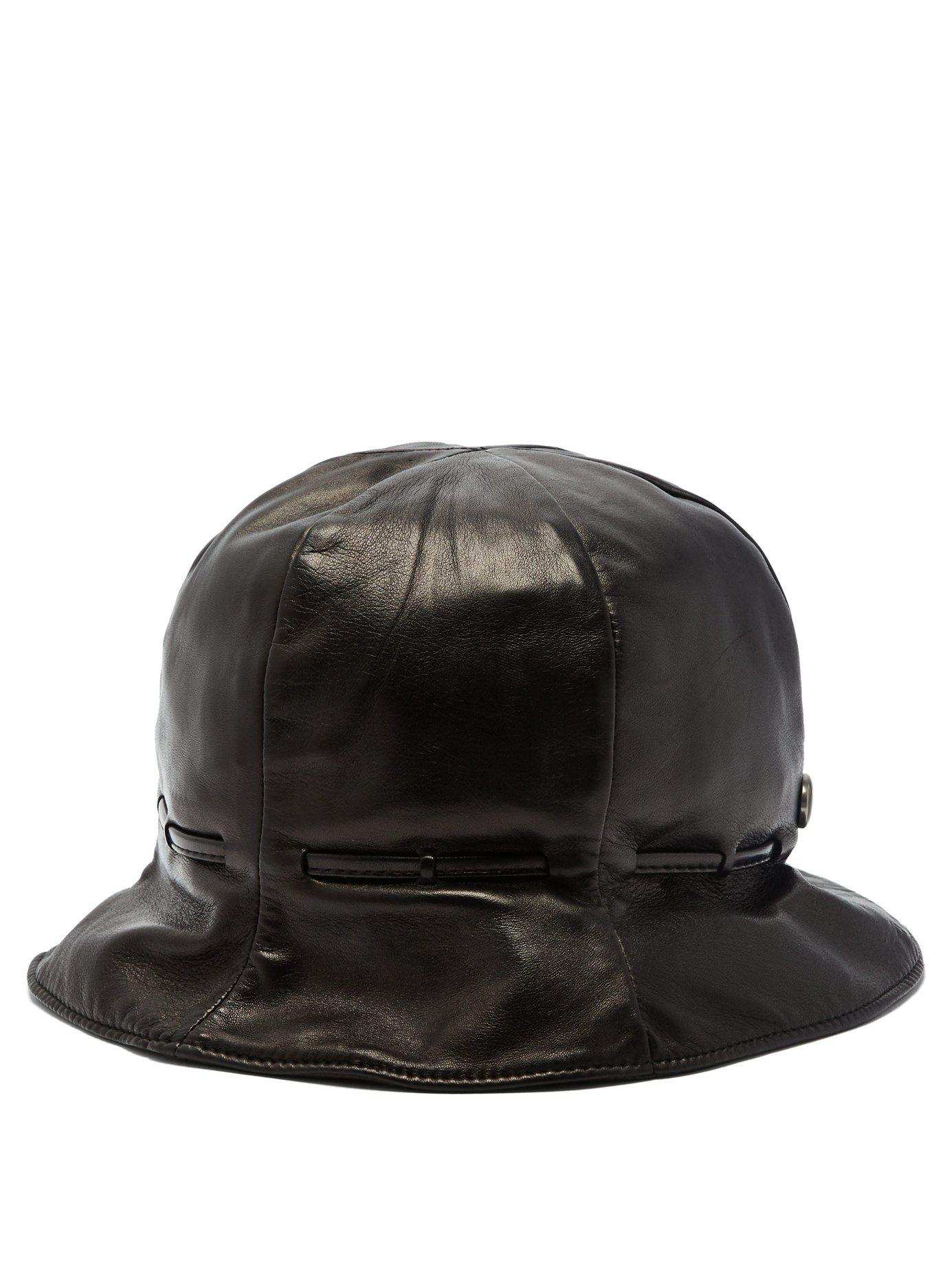leather bucket hat black