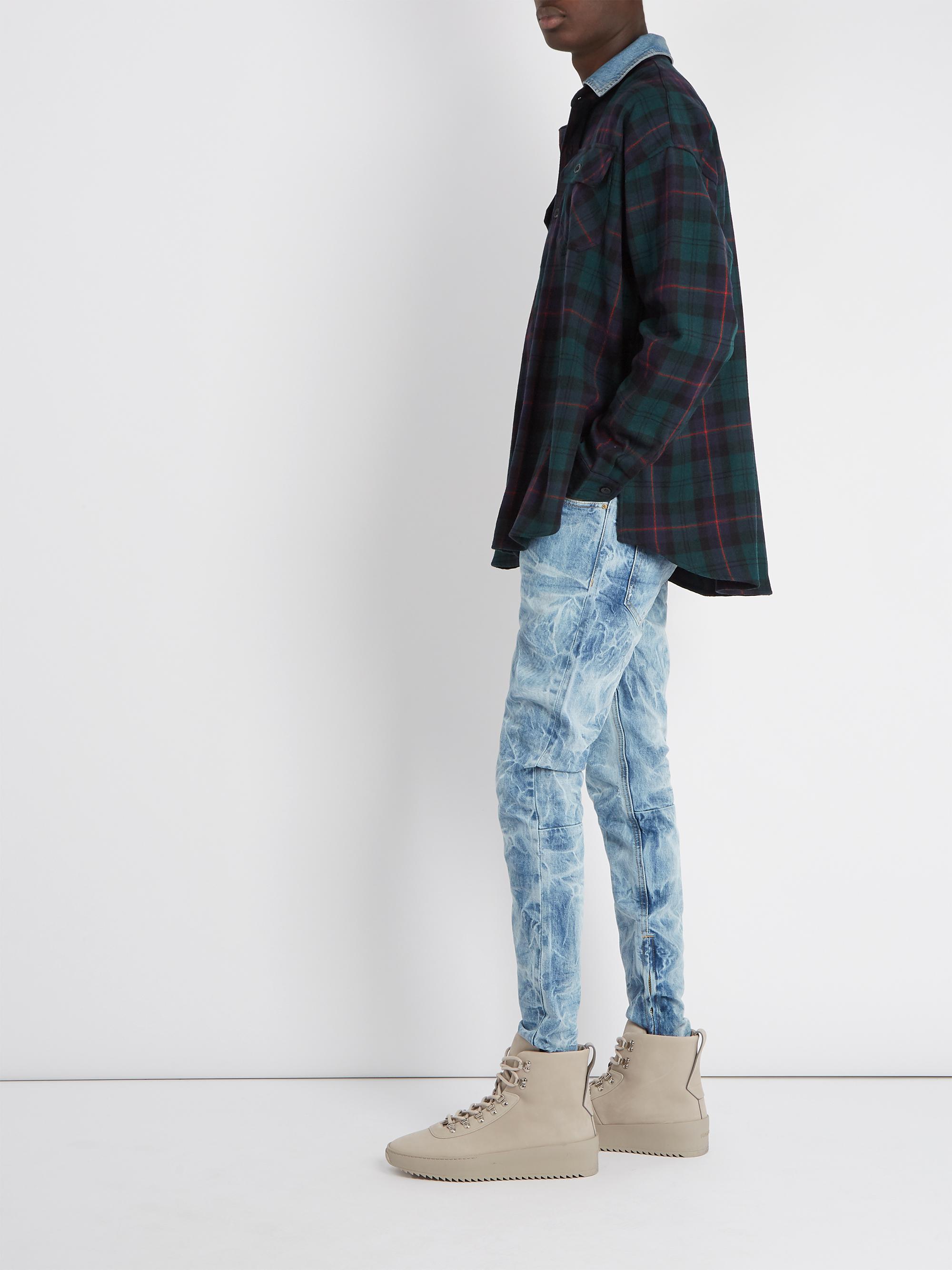 Denim-collar Checked Flannel Shirt 