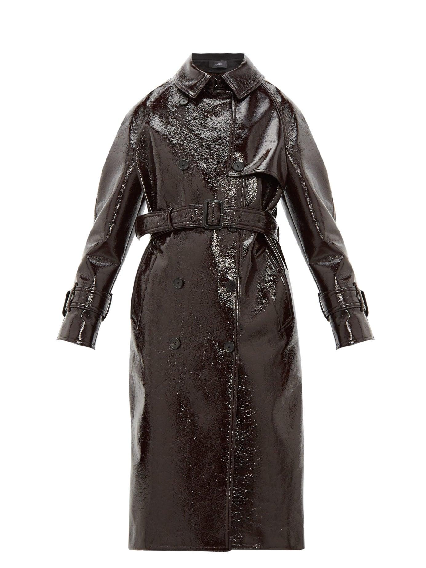 JOSEPH Belted Vinyl-coated Wool-blend Trench Coat in Burgundy (Black ...