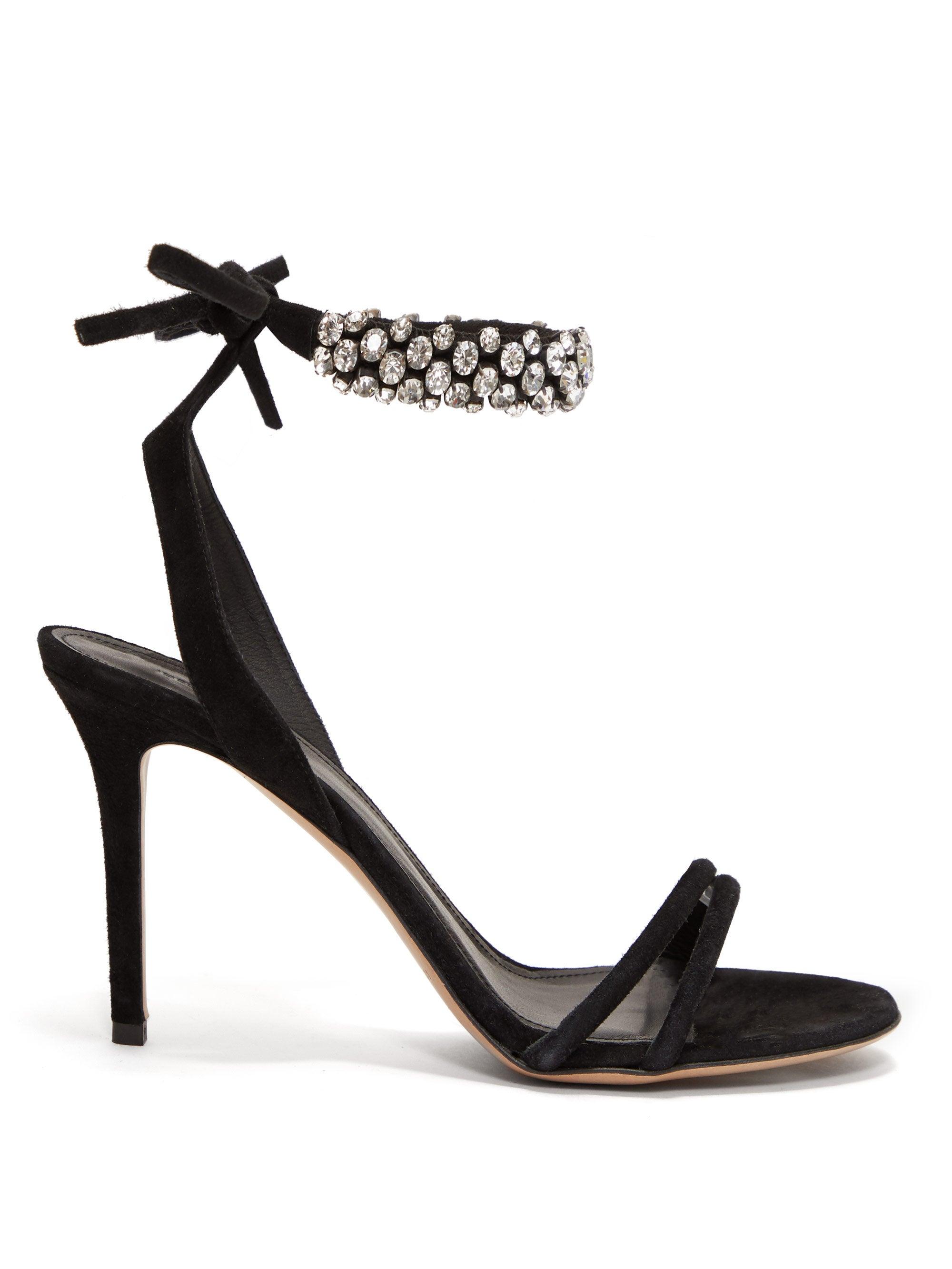 Isabel Crystal-embellished Suede Sandals in Black |