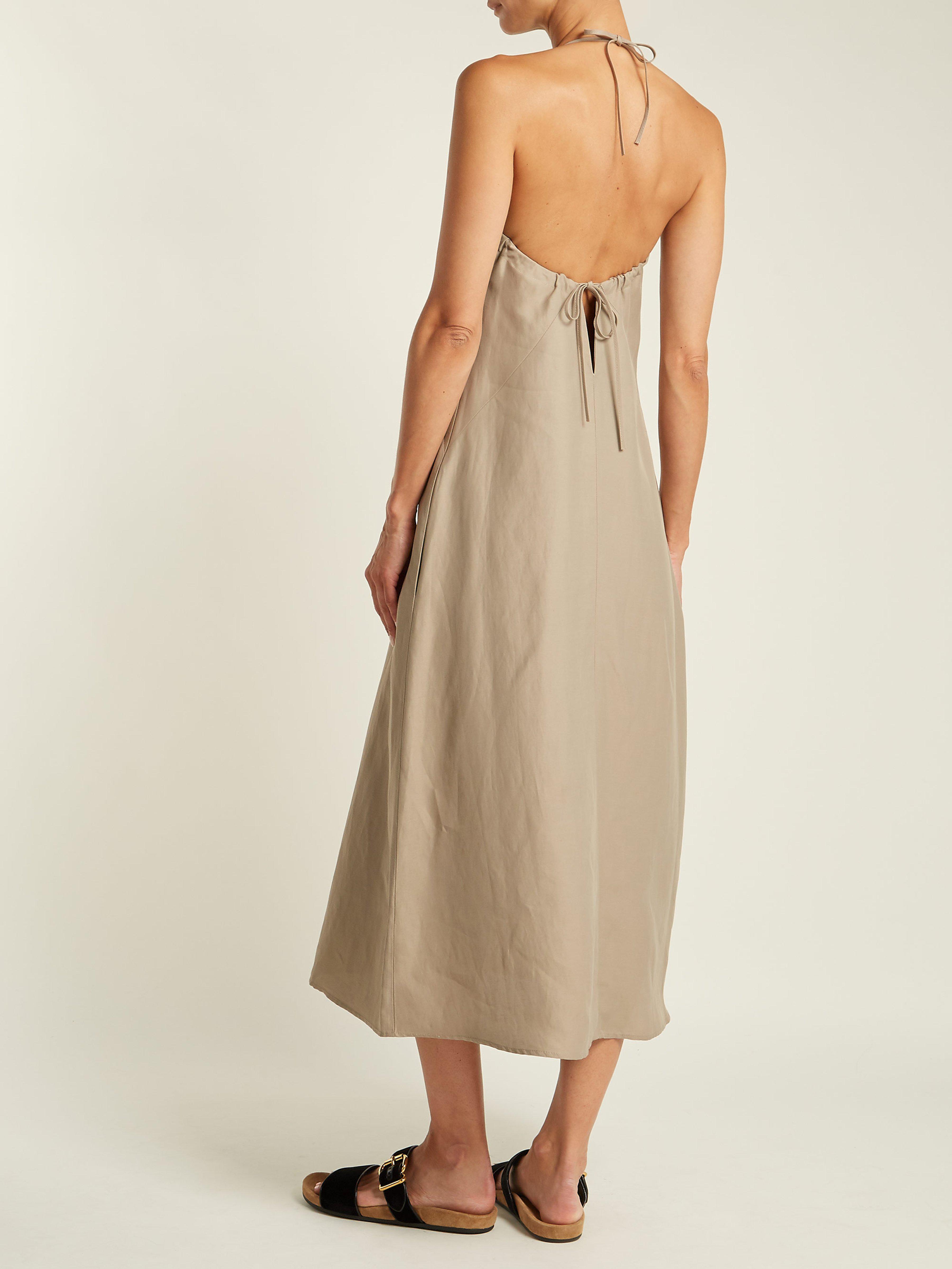 Raey Silk Backless Seam Detail Halterneck Dress in Grey (Grey) - Lyst