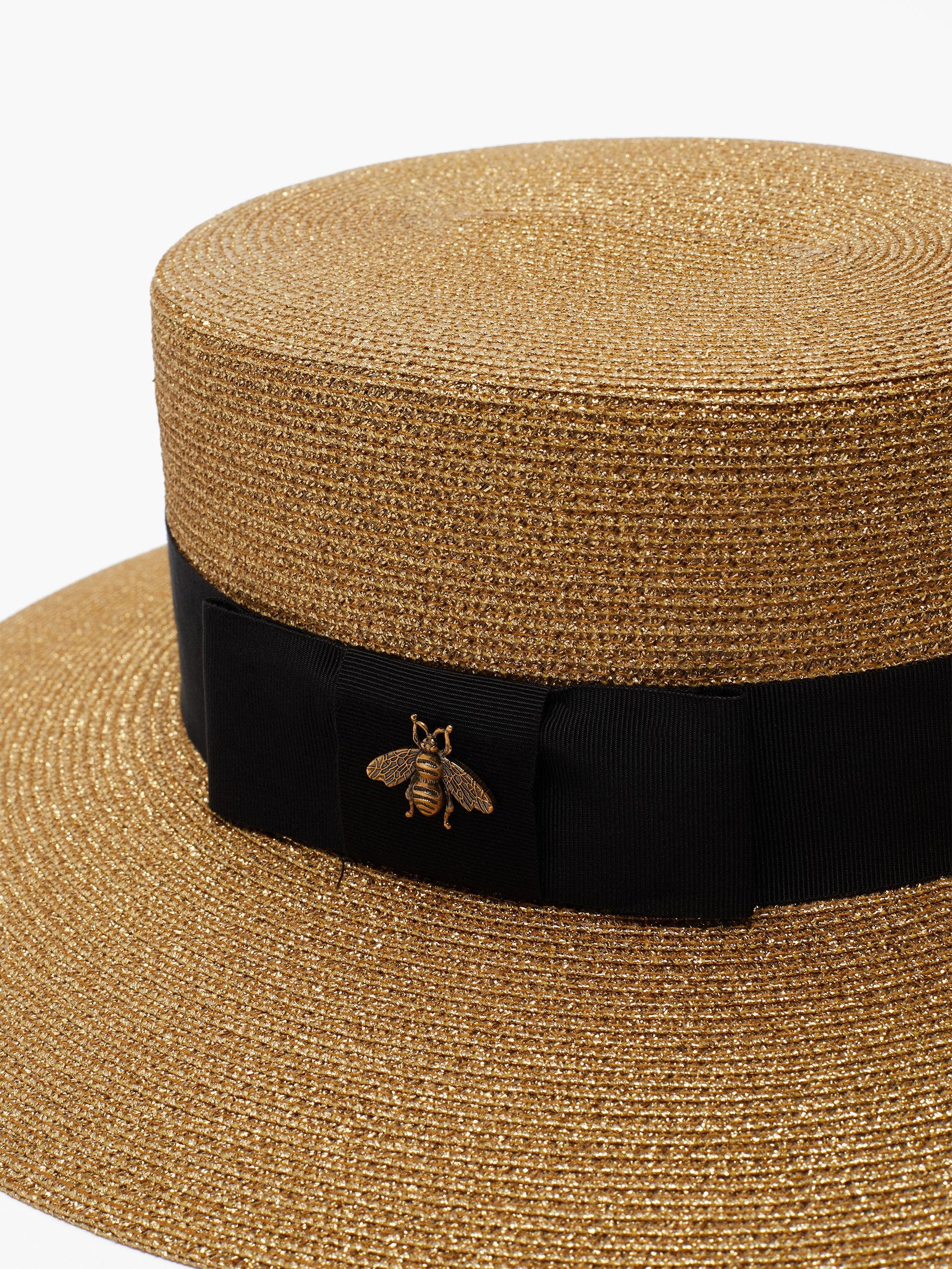 Gucci Bee-logo Faux-straw Boater Hat in Natural | Lyst