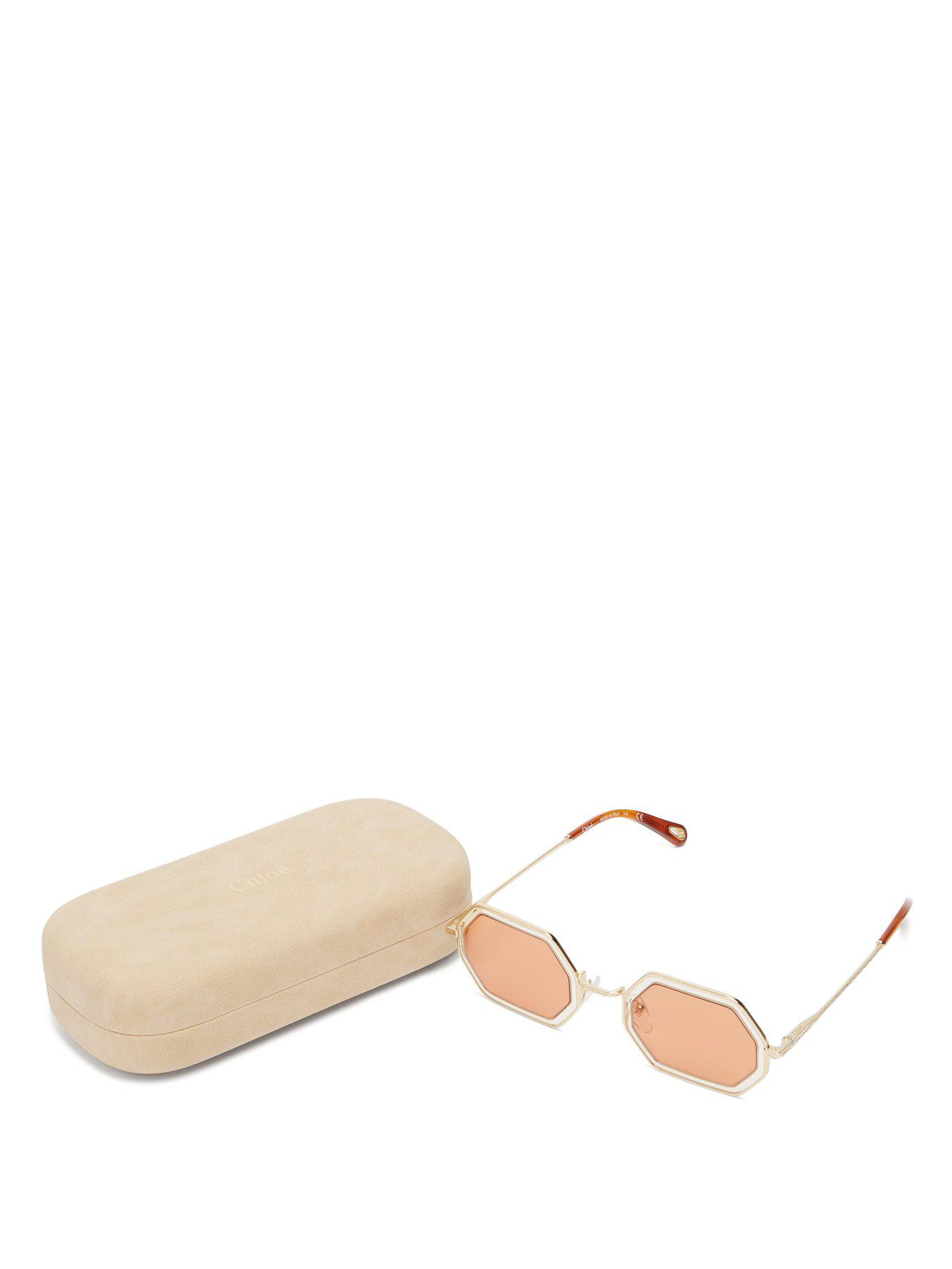 Chloé Tally Octagon Metal Sunglasses in Brown | Lyst