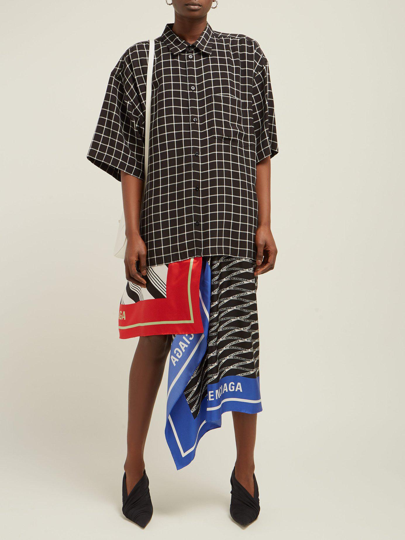 Balenciaga Asymmetric Patchwork Checked Poplin And Silk-twill Dress in  Black | Lyst Canada