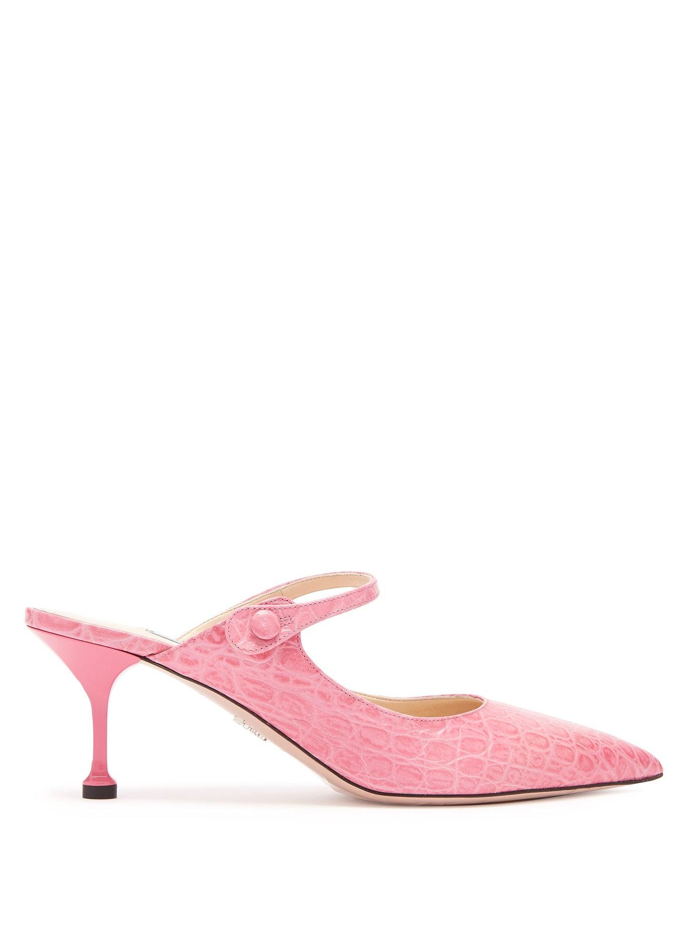 Prada St. Cocco Croc-embossed Leather Mary Jane Mules in Pink | Lyst