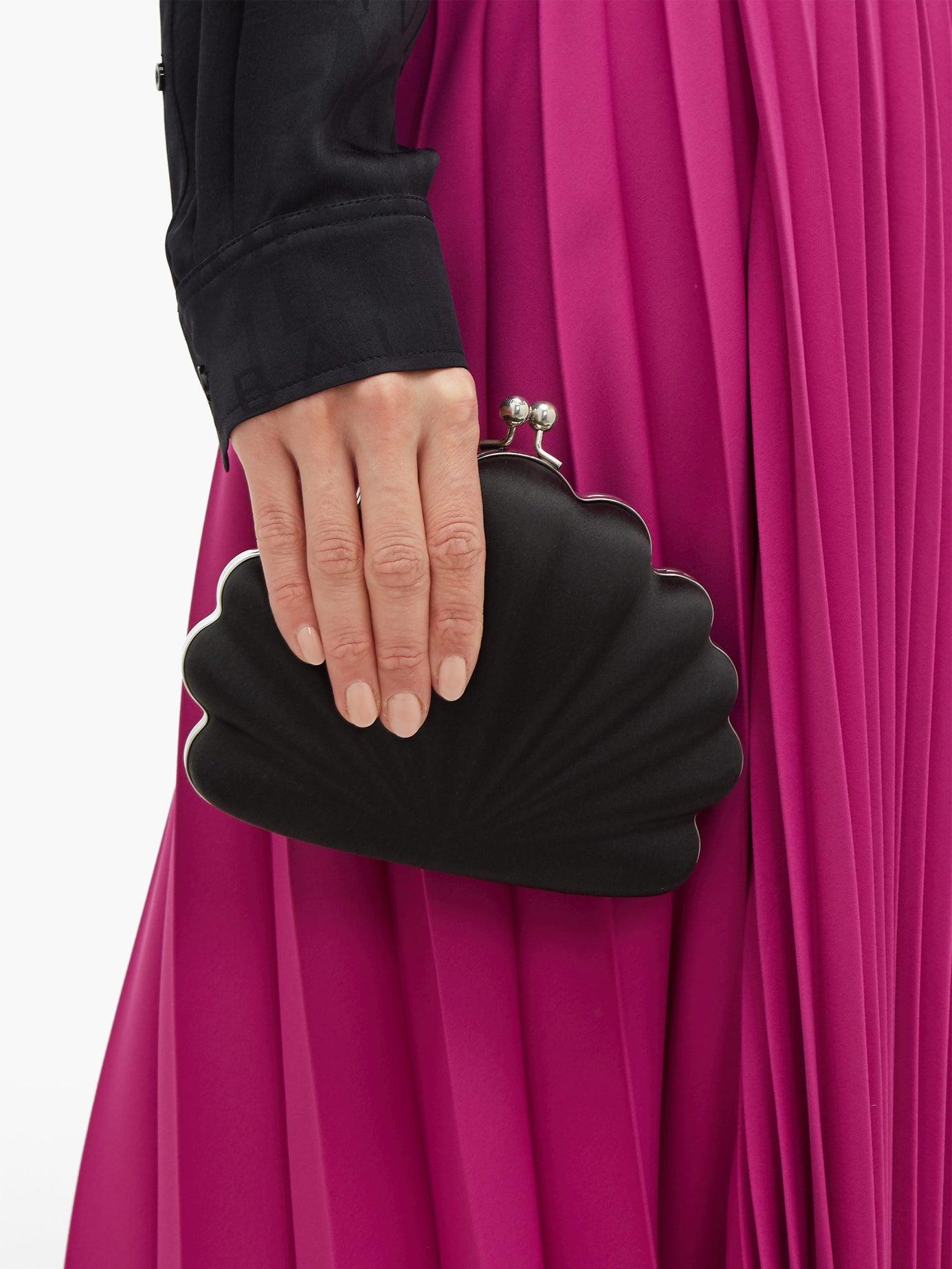 Balenciaga Shells Satin Clutch Bag in Black Lyst