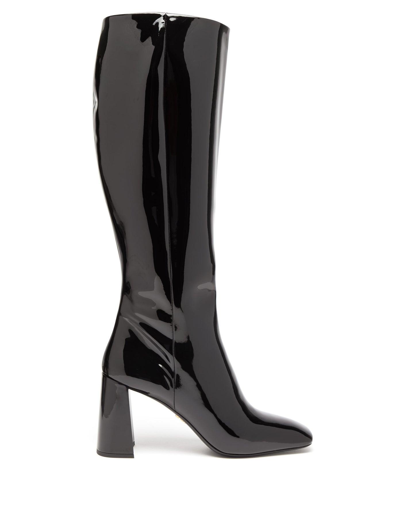 Prada Square-toe Knee-high Patent-leather Boots Black | Lyst