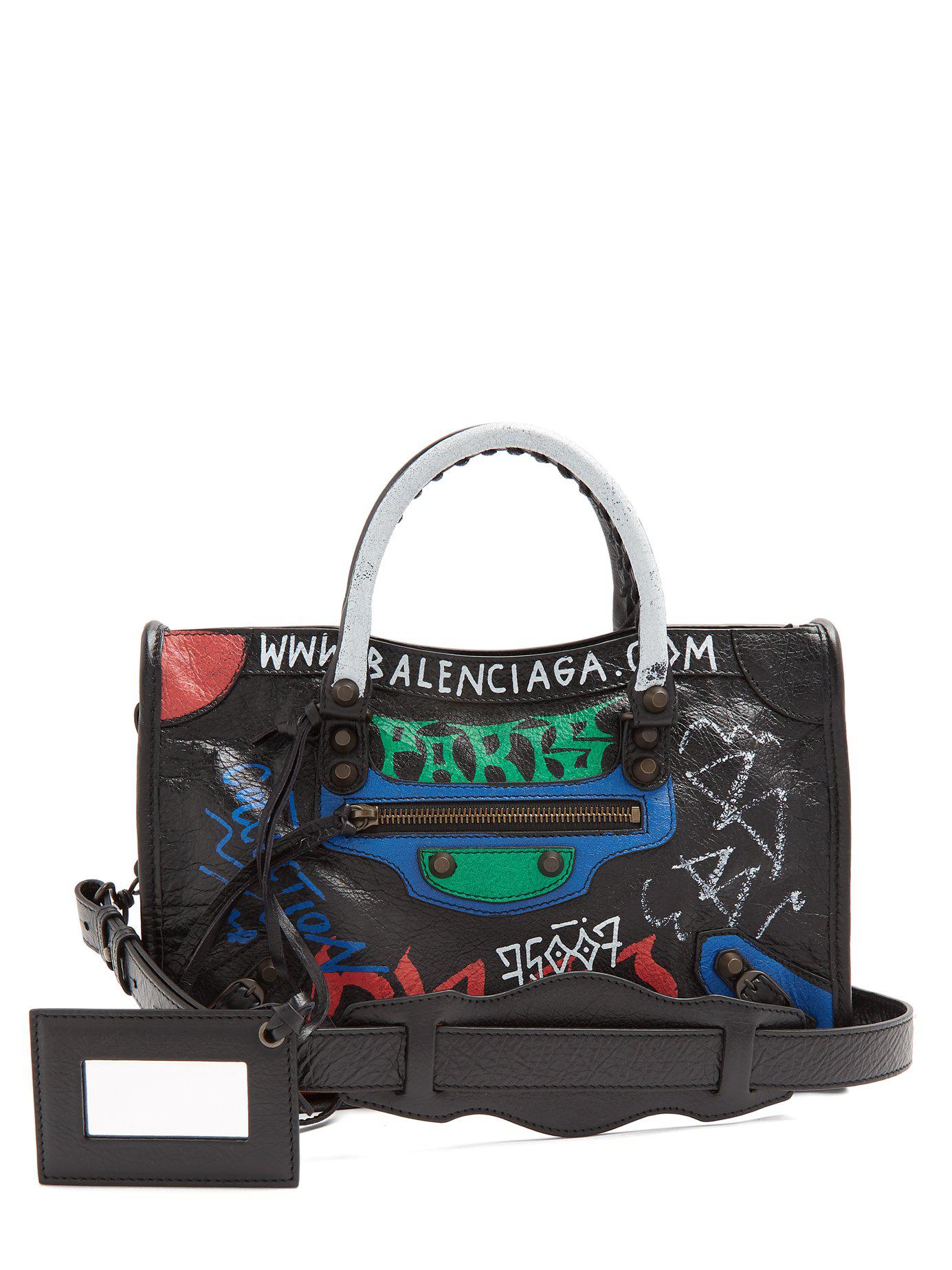 analysere Monet ubehag Balenciaga Leather Classic City S Bag Graffiti in Black Green (Black) - Lyst