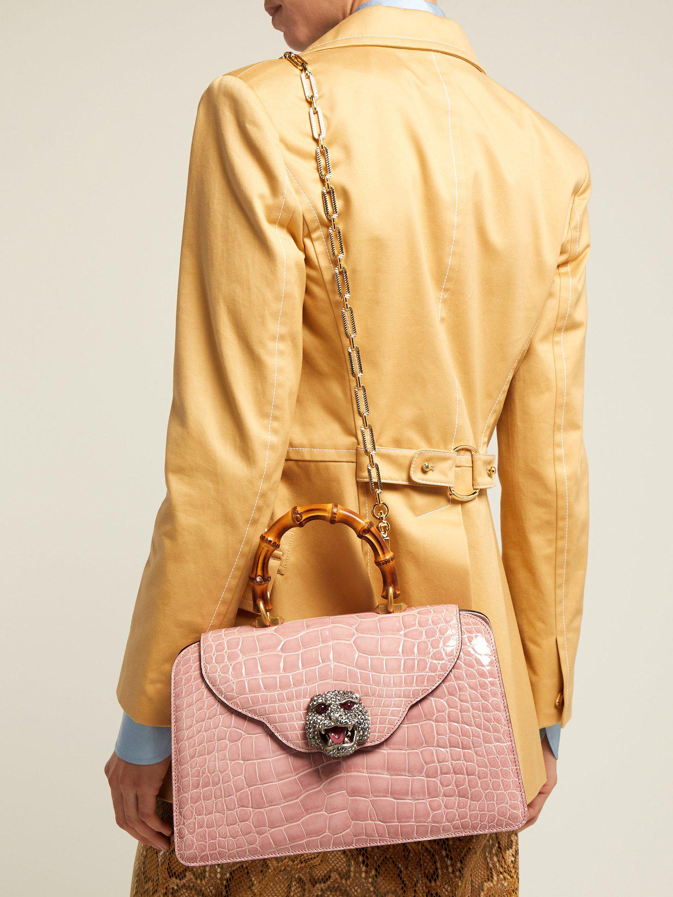 Gucci Thiara Bamboo Handle Crocodile Leather Bag in Light Pink (Pink) - Lyst