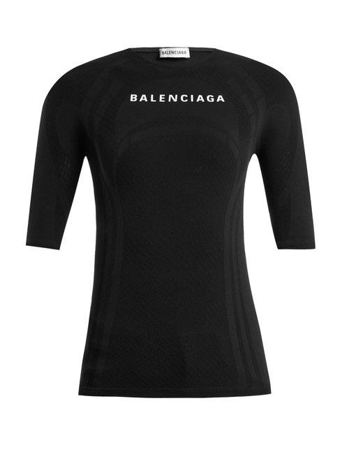 Balenciaga Denim Logo-print Jersey Top in Black | Lyst