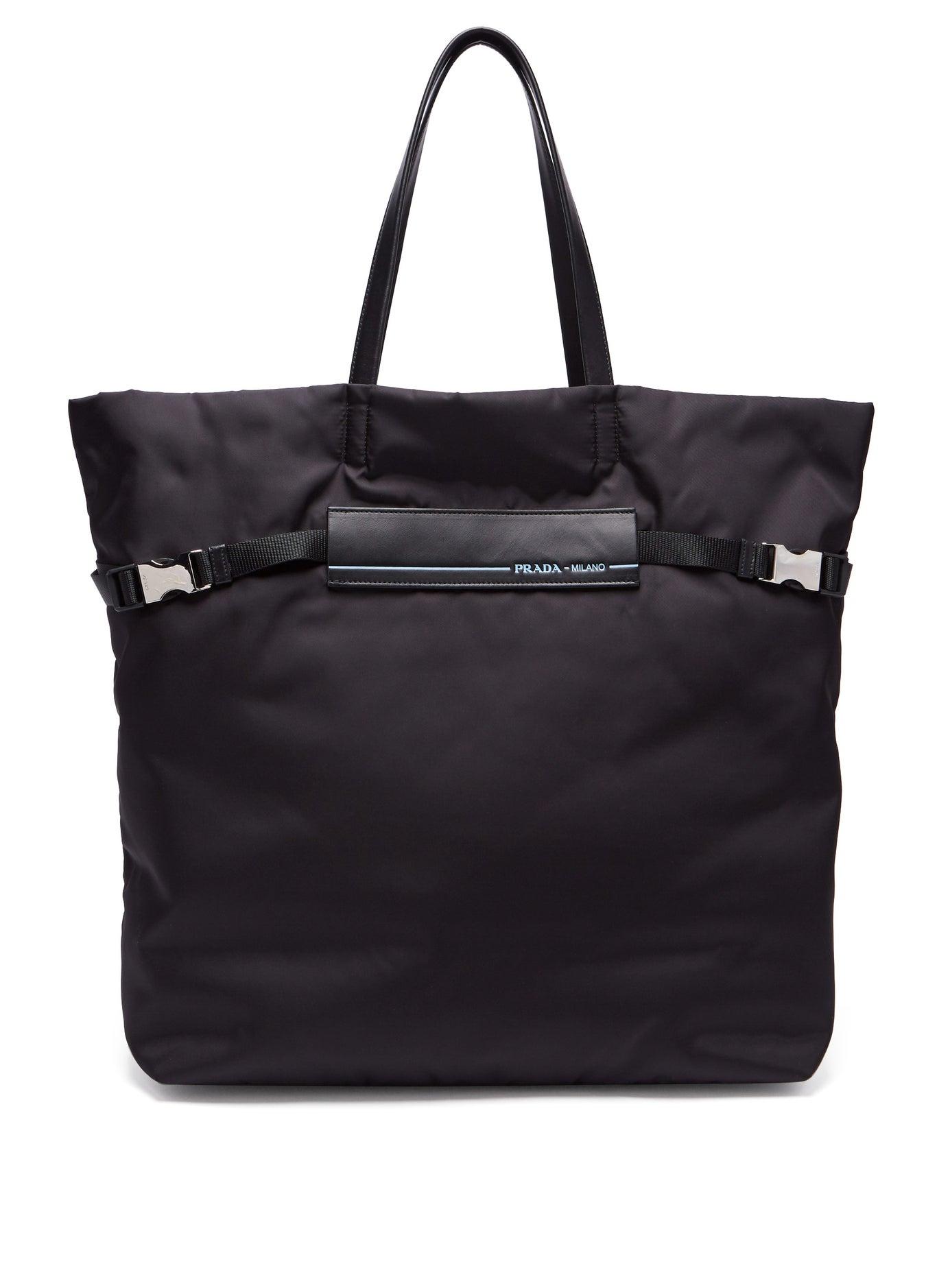 Prada Synthetic Logo-patch Nylon Tote Bag in Black - Lyst