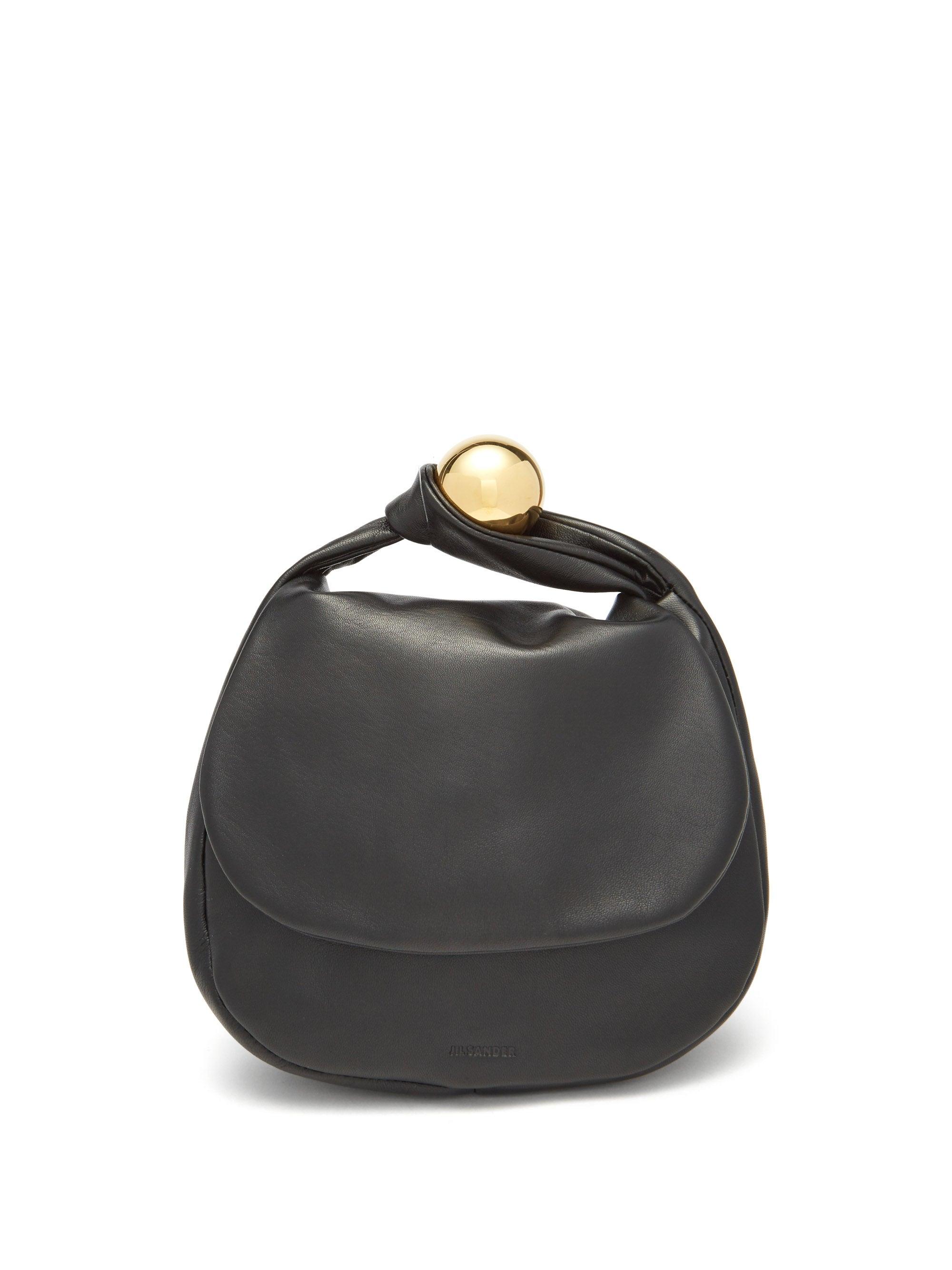Jil Sander Sphere Medium Leather Clutch Bag in Black | Lyst