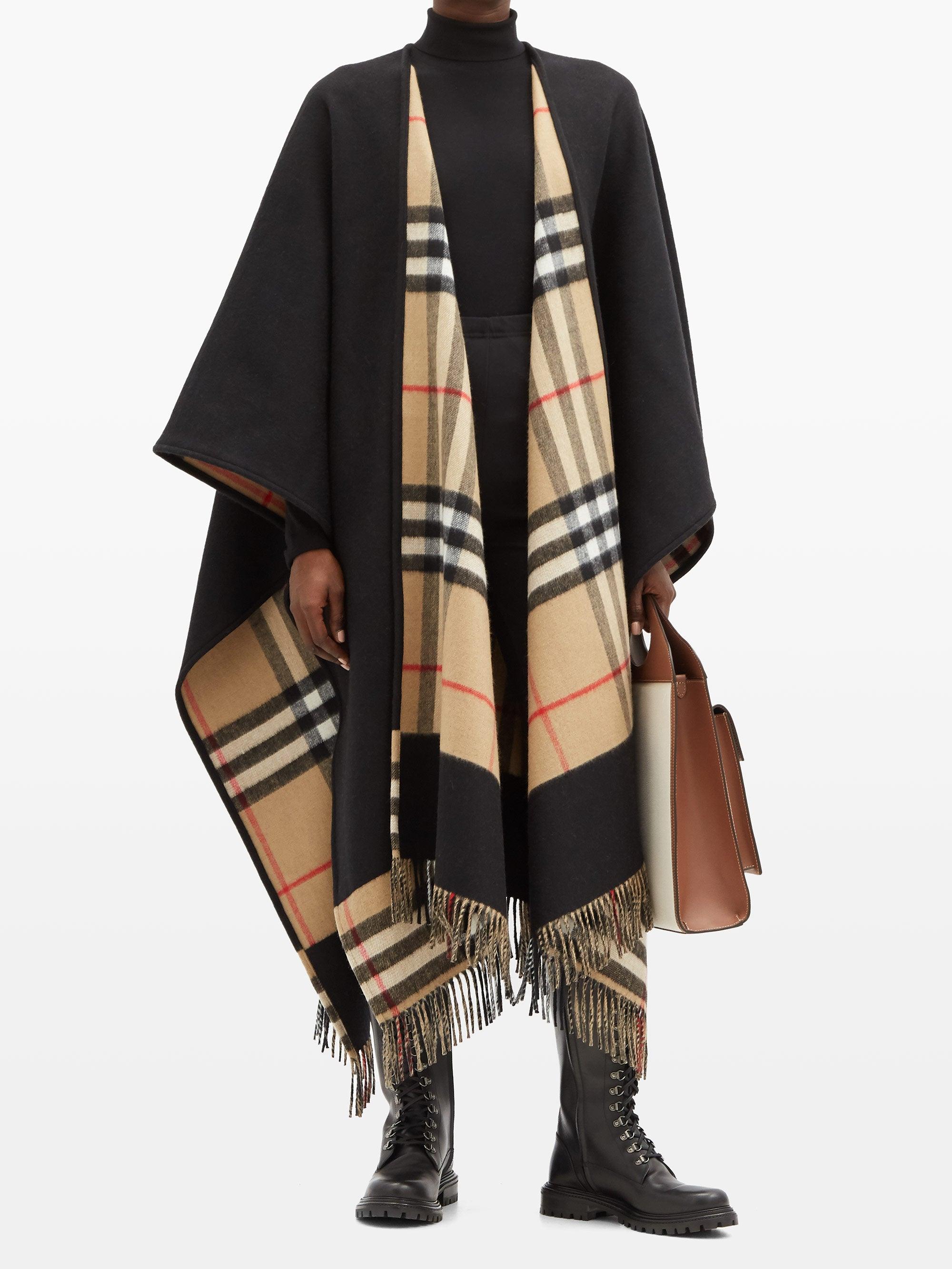 burberry check wool cashmere cape