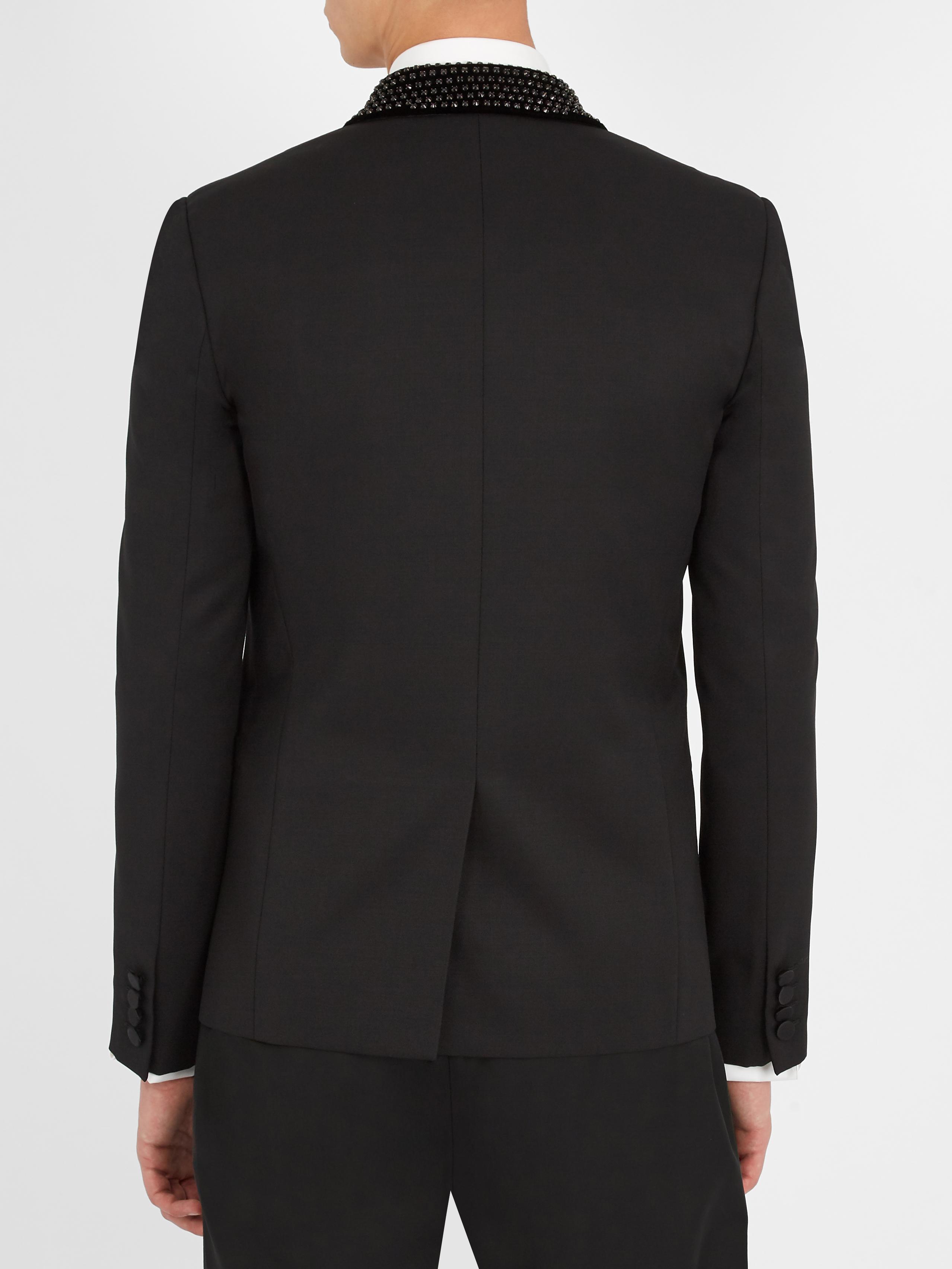 Saint Laurent Crystal-embellished Wool Tuxedo Jacket in Black for Men ...
