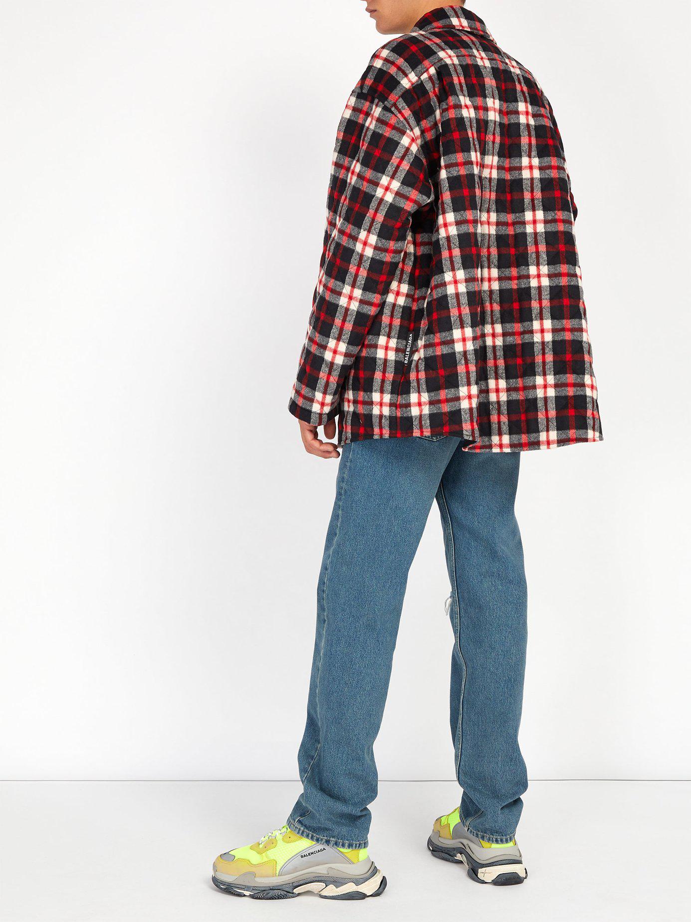 Balenciaga Quilted Plaid Coat in Red for Men | Lyst