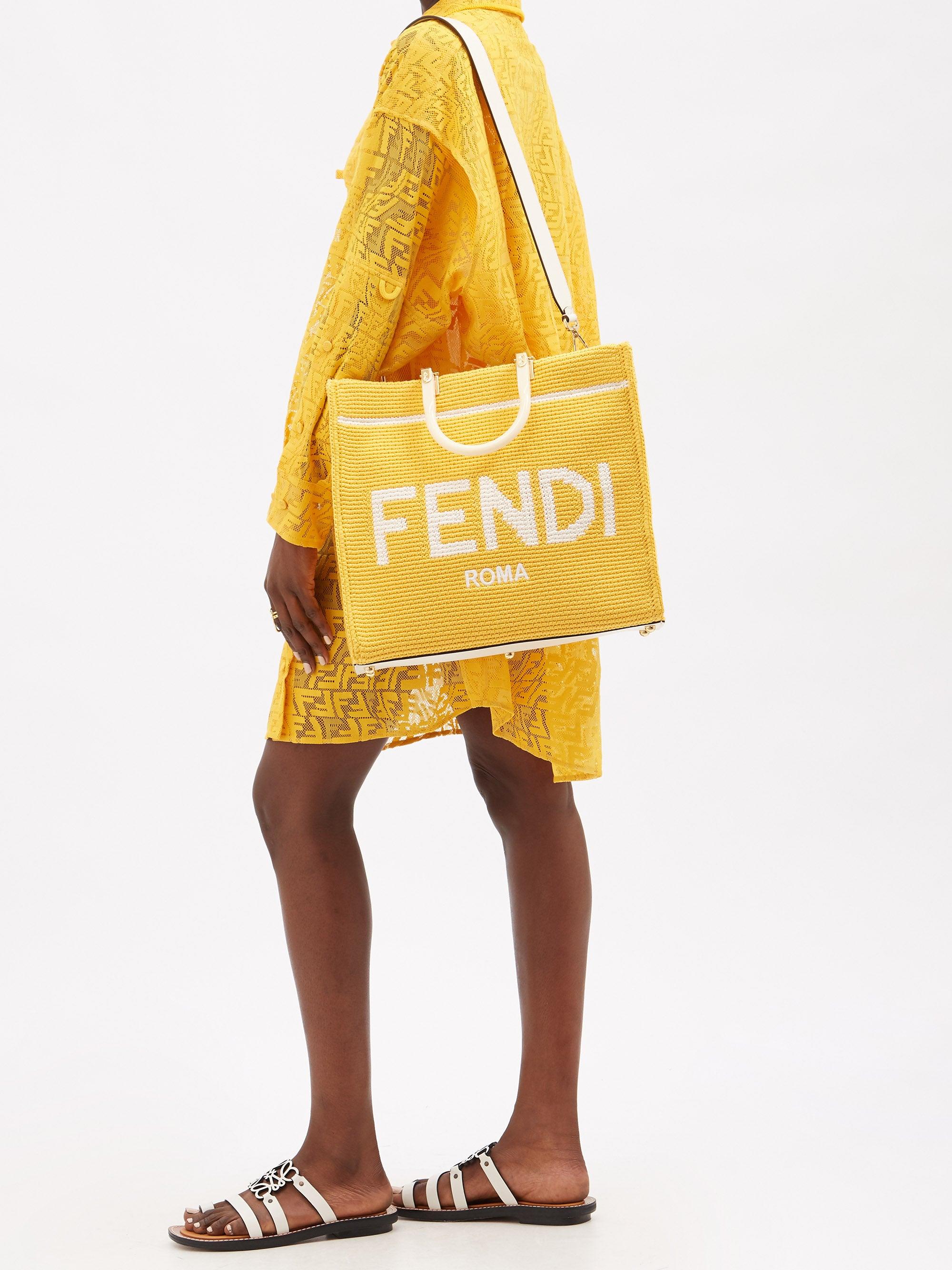 Fendi Sunshine Logo-jacquard Crochet Tote Bag in Yellow | Lyst