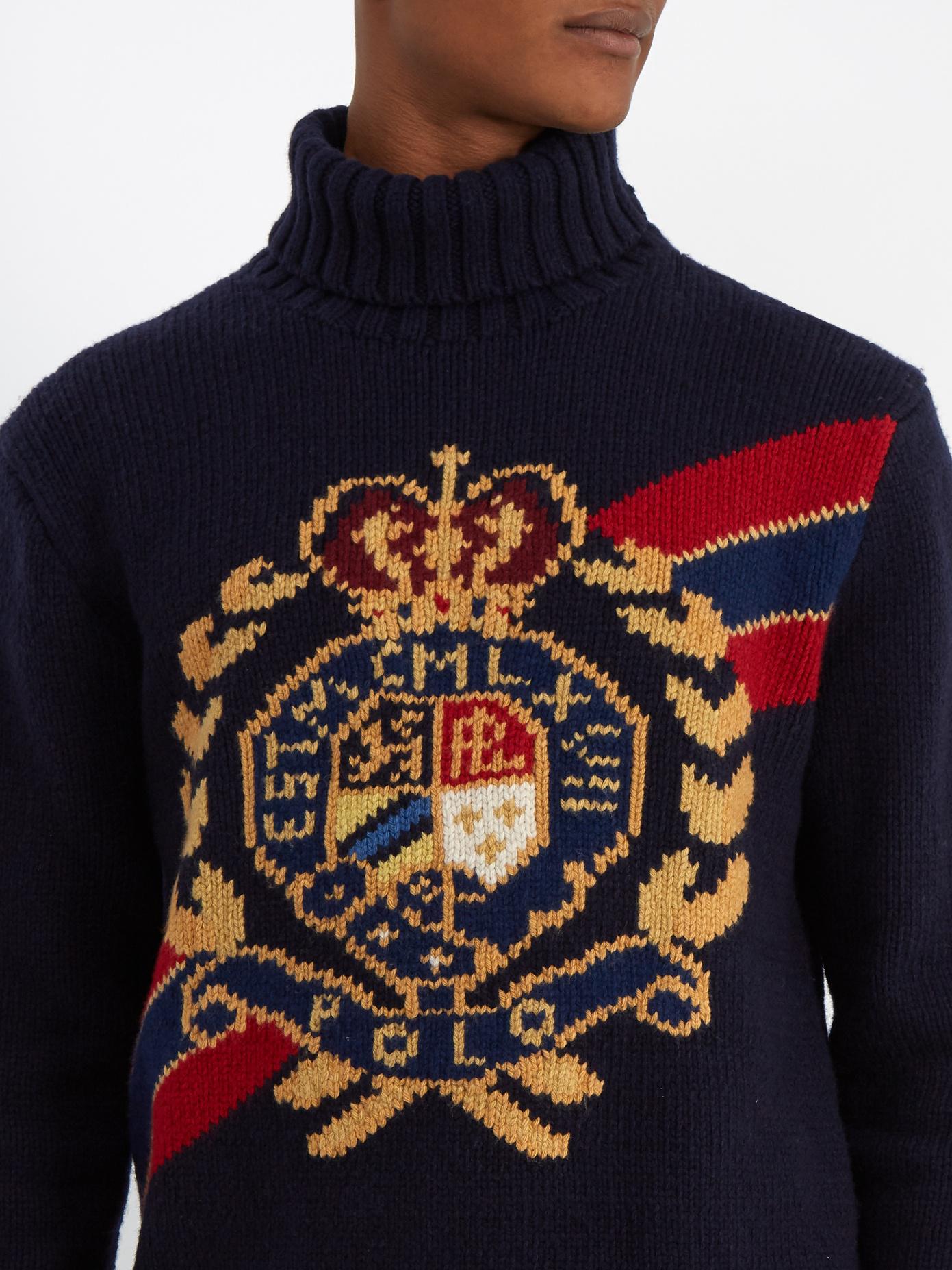 Polo Ralph Lauren Yacht-crest Roll-neck Wool Sweater in Blue for Men - Lyst