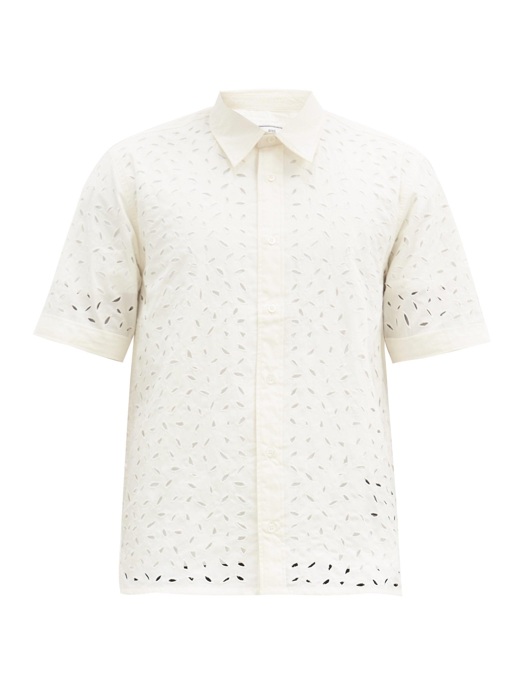 AMI Broderie-anglaise Cotton-poplin Shirt in Cream (Natural) for Men - Lyst