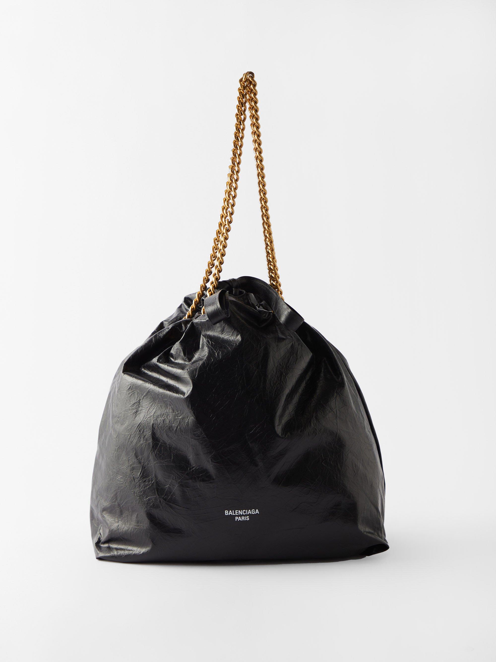 Balenciaga Crush M Crinkled-leather Drawstring Tote Bag in Black | Lyst