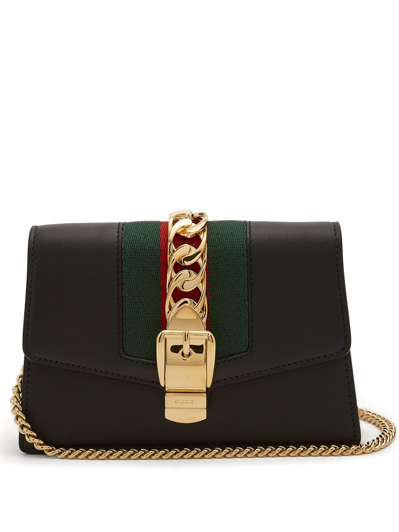 Gucci Sylvie Super Mini Leather Shoulder Bag in Black | Lyst