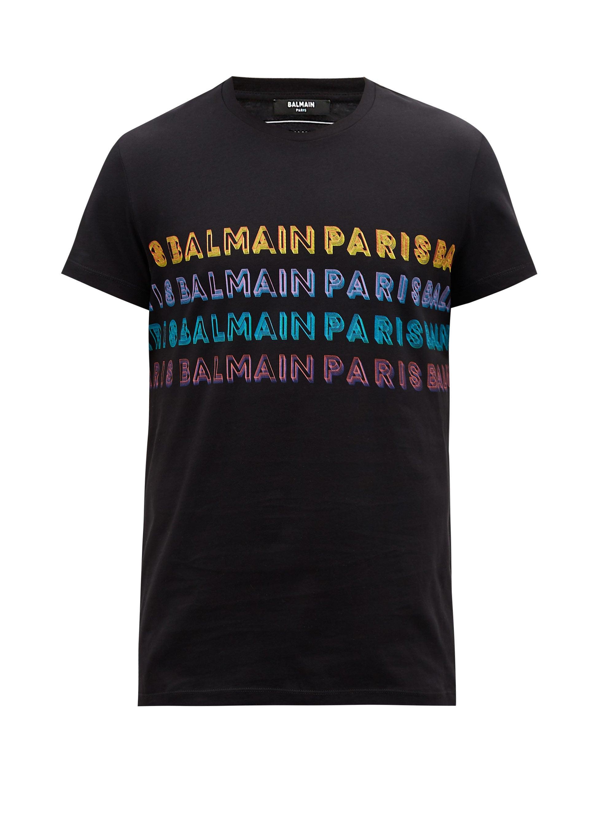 Balmain Rainbow Logo-print Cotton T-shirt in Black for Men - Lyst