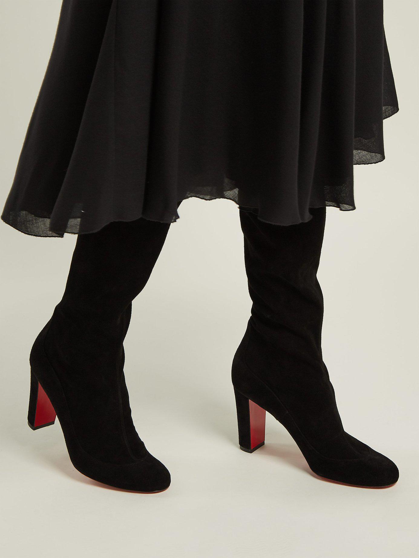 Christian Louboutin Black Leather Knee High Botta Red Sole Knee Boot 3 –  Priscilla Posh