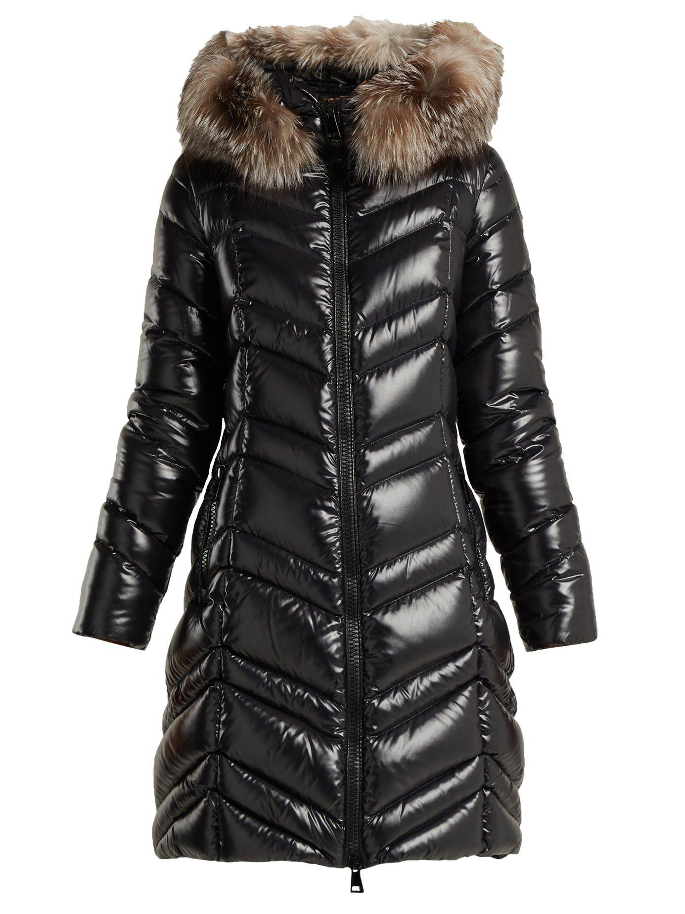 Moncler Fulmar Chevron Fur Trim Hooded Coat in Black - Lyst
