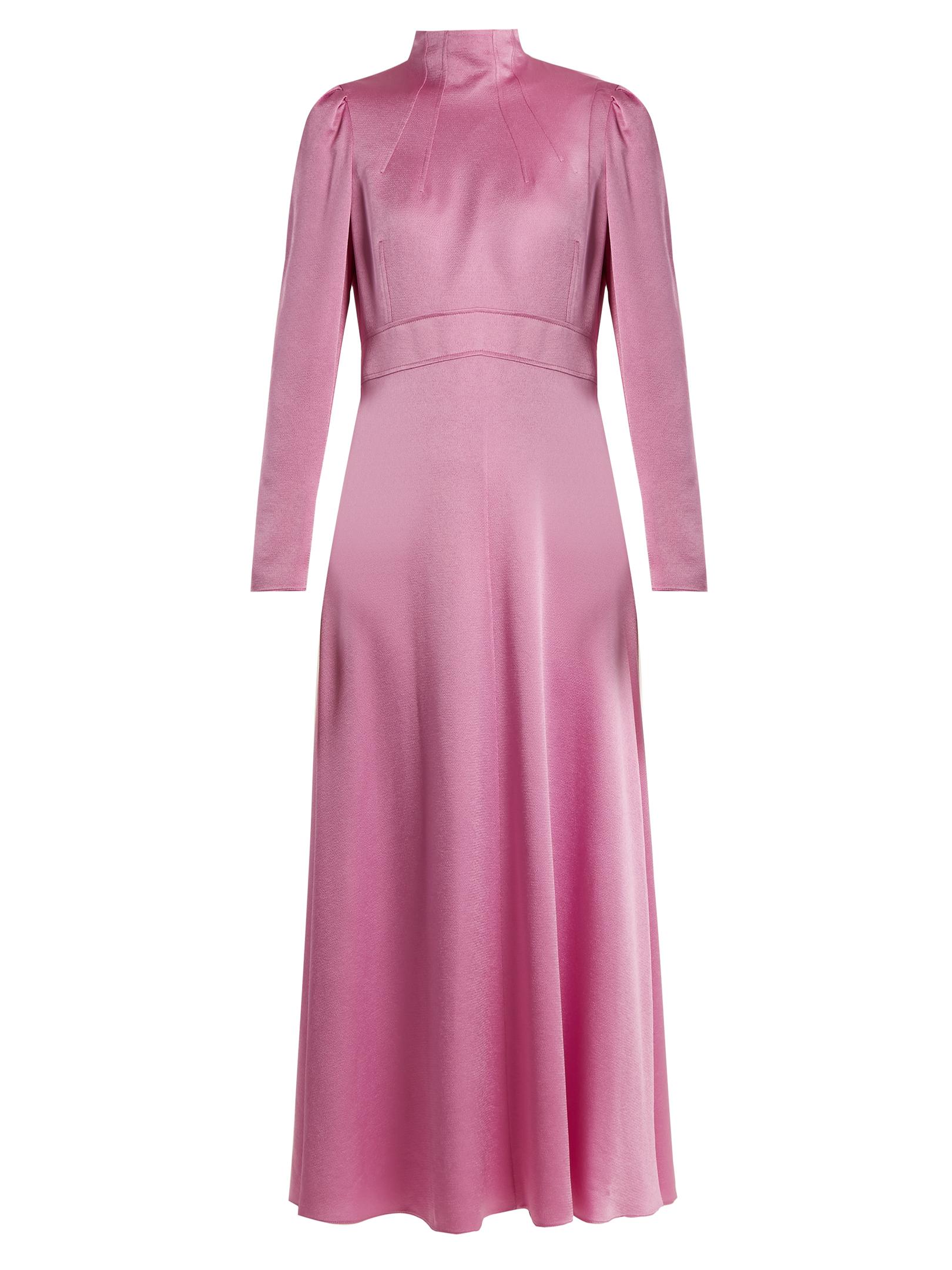 Valentino Long-sleeved Hammered-satin Dress in Pink | Lyst