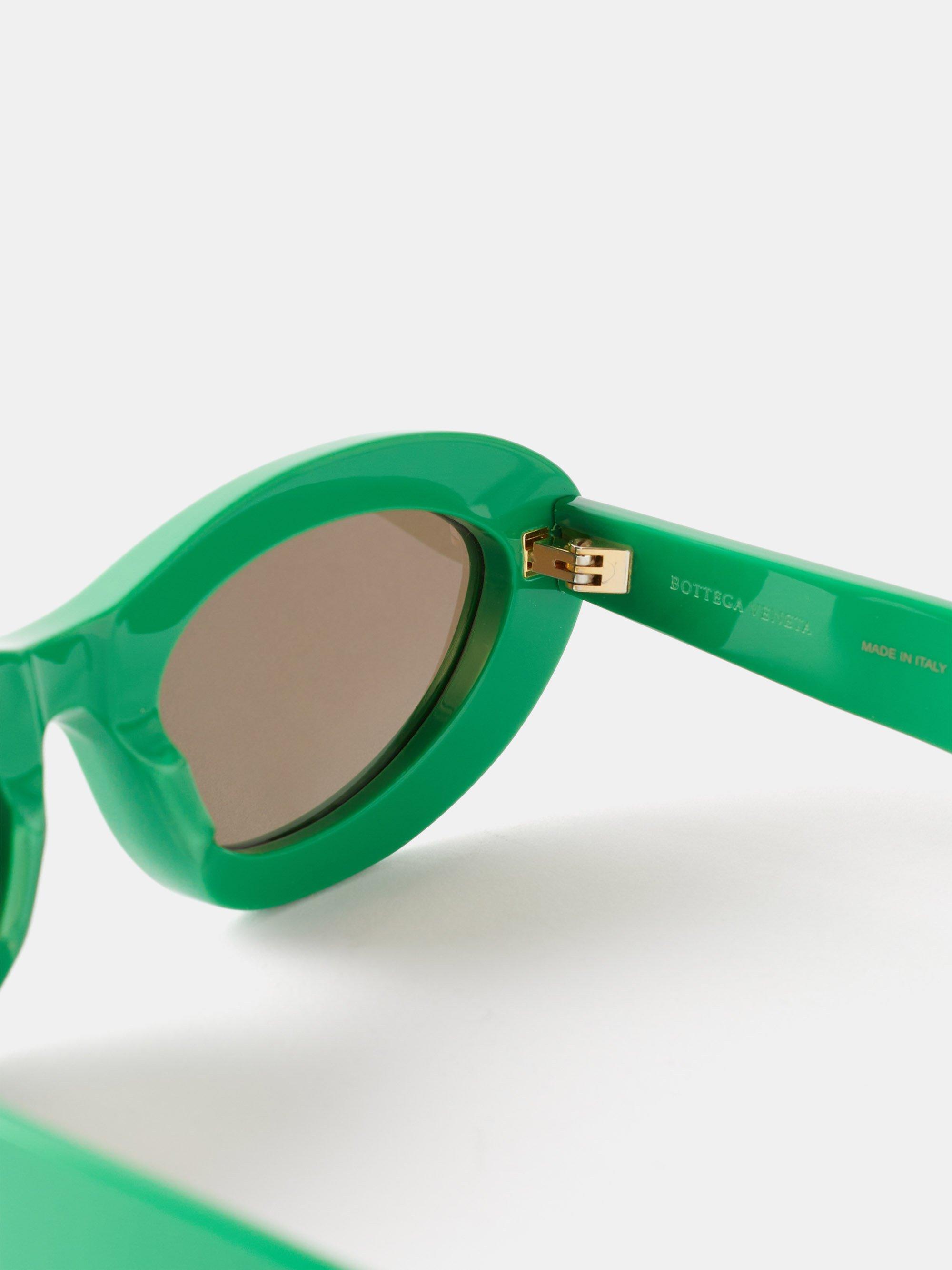 Bottega Veneta Bombe Round Acetate Sunglasses in Green | Lyst