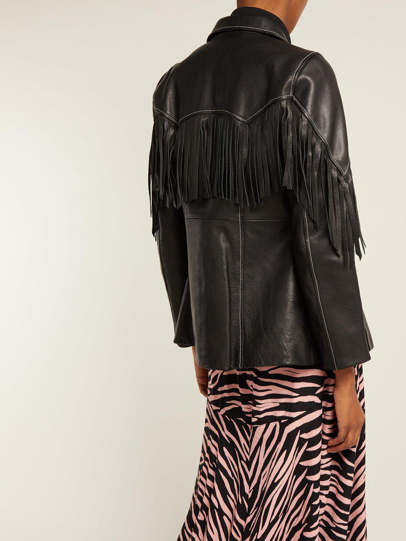 Ganni Angela Fringed Leather Jacket in Black | Lyst