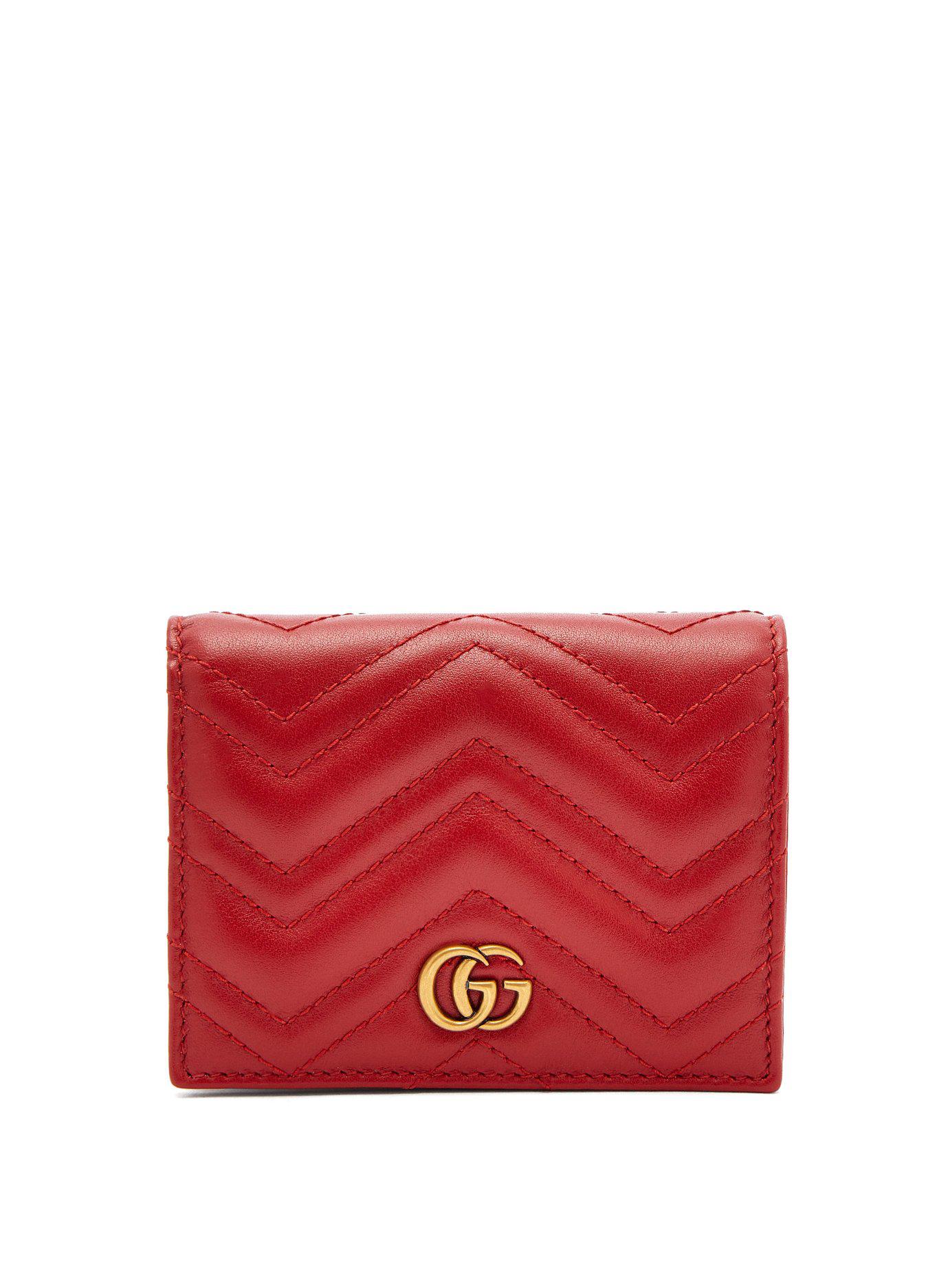 Gucci Gg Marmont Quilted Leather Wallet in Red - Lyst