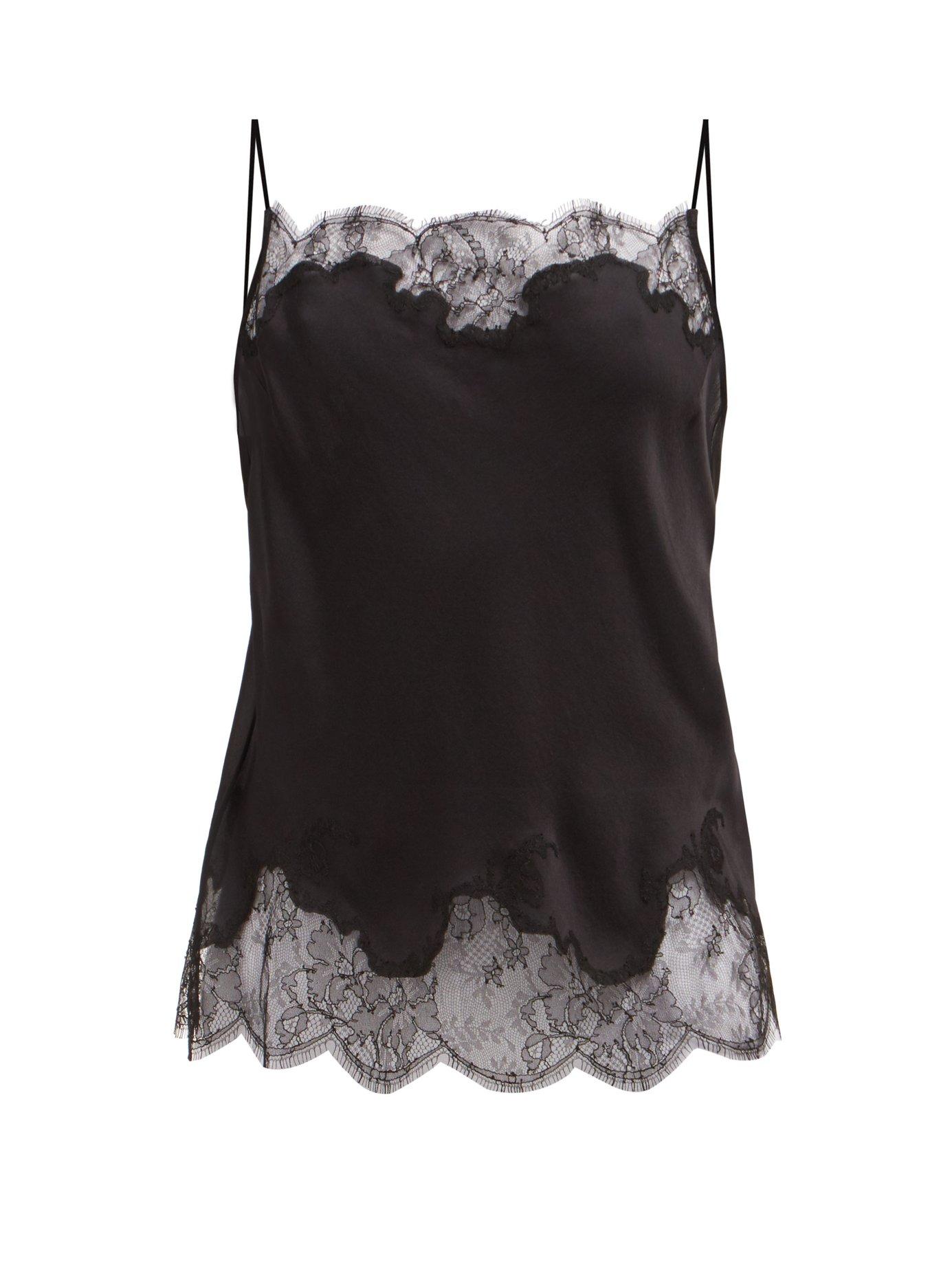 Carine Gilson Lace Trimmed Silk Satin Camisole in Black - Lyst